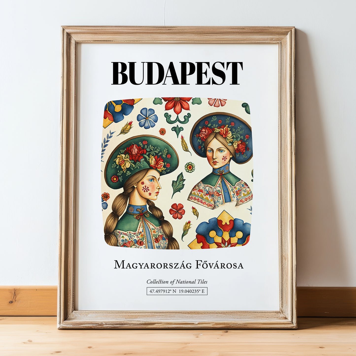 Budapest, Magyarország – Travel Wall Art, in wooden frame leaning on the floor