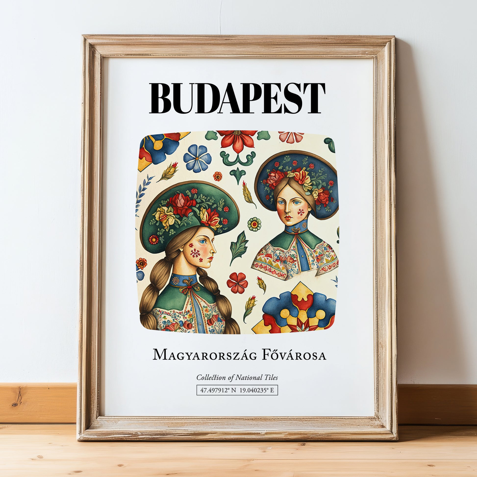 Budapest, Magyarország – Travel Wall Art, in wooden frame leaning on the floor