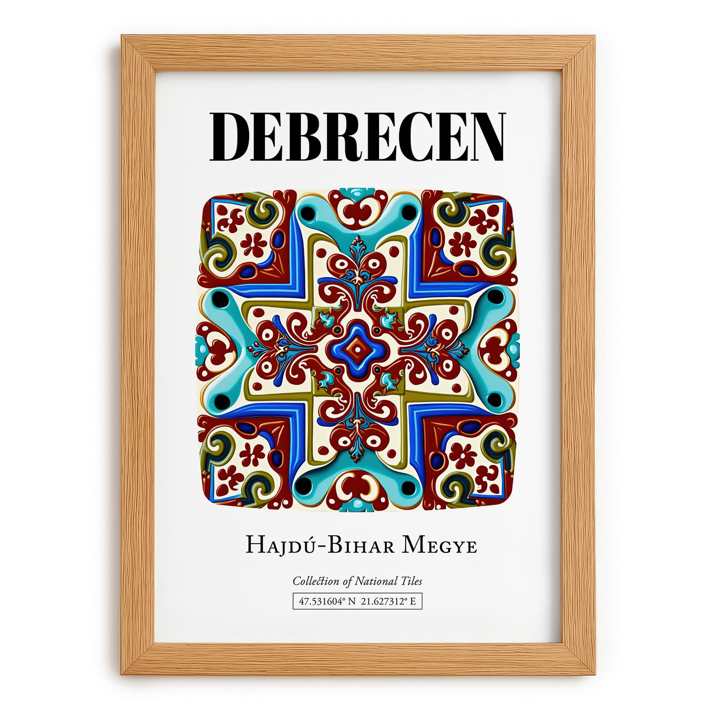 Debrecen, Hungary – Travel Poster, set in oak frame