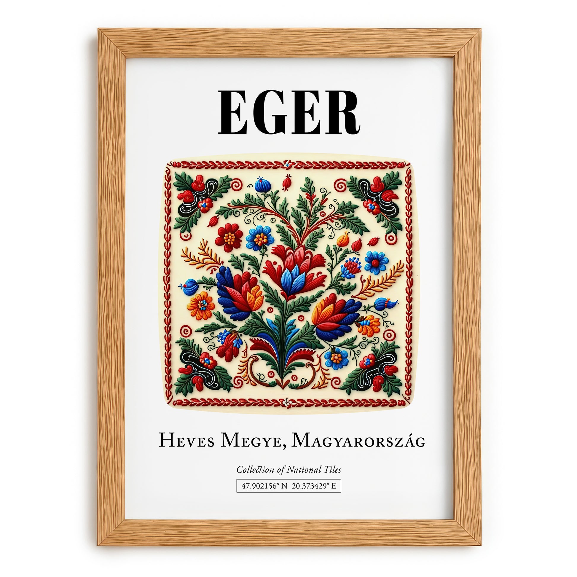 Eger, Hungary – Travel Print, set in oak frame