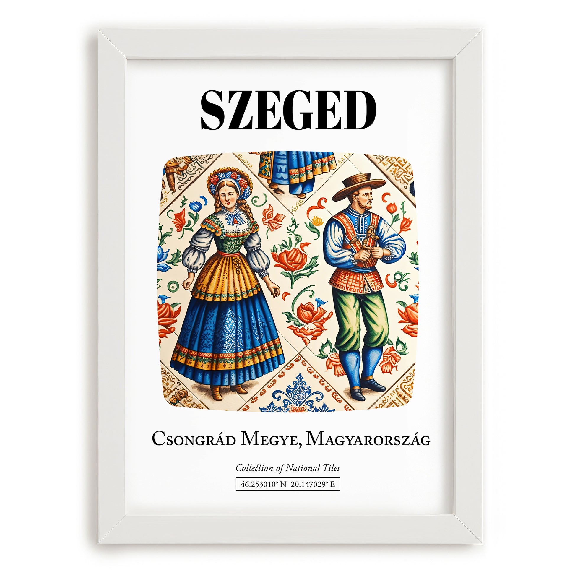 Szeged, Hungary – Travel Poster, placed in minimal white frame