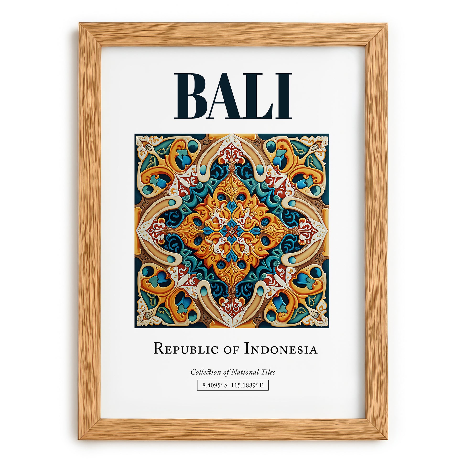 Bali, Indonesia – Travel Poster, set in oak frame