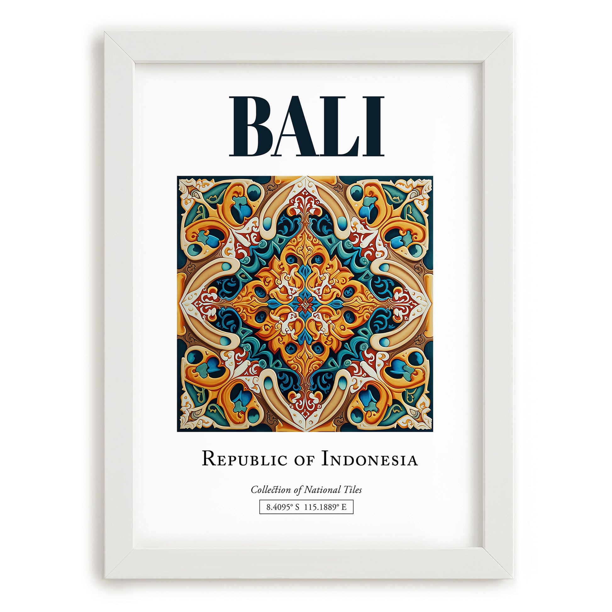 Bali, Indonesia – Travel Poster, placed in minimal white frame