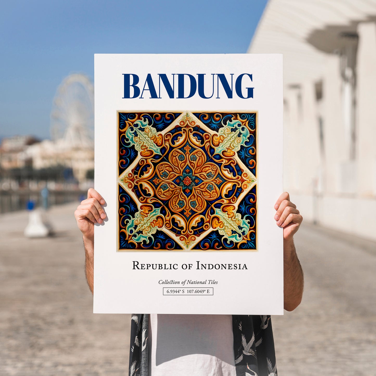 Bandung, Indonesia – Travel Poster, no-text version framed in wood