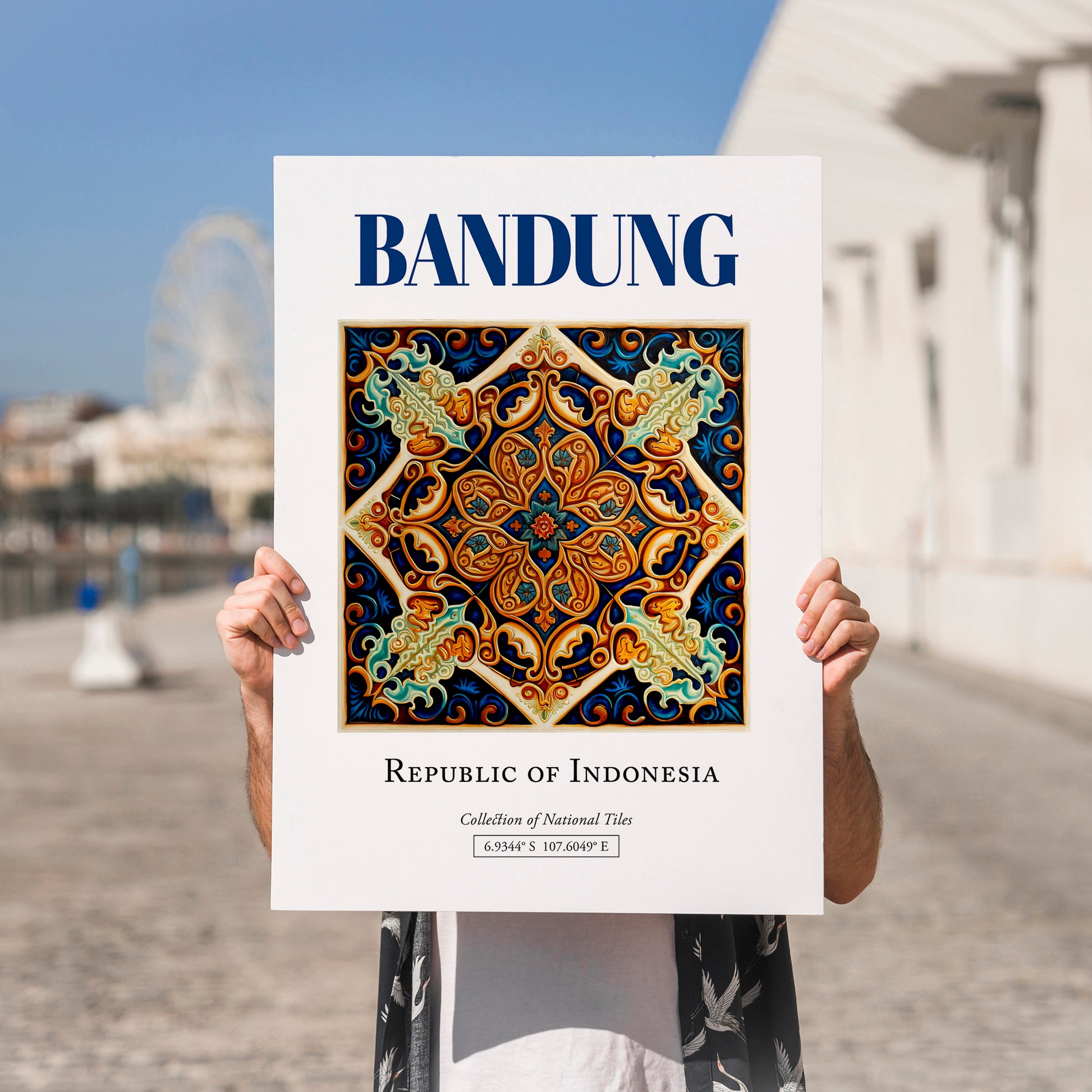 Bandung, Indonesia – Travel Poster, no-text version framed in wood
