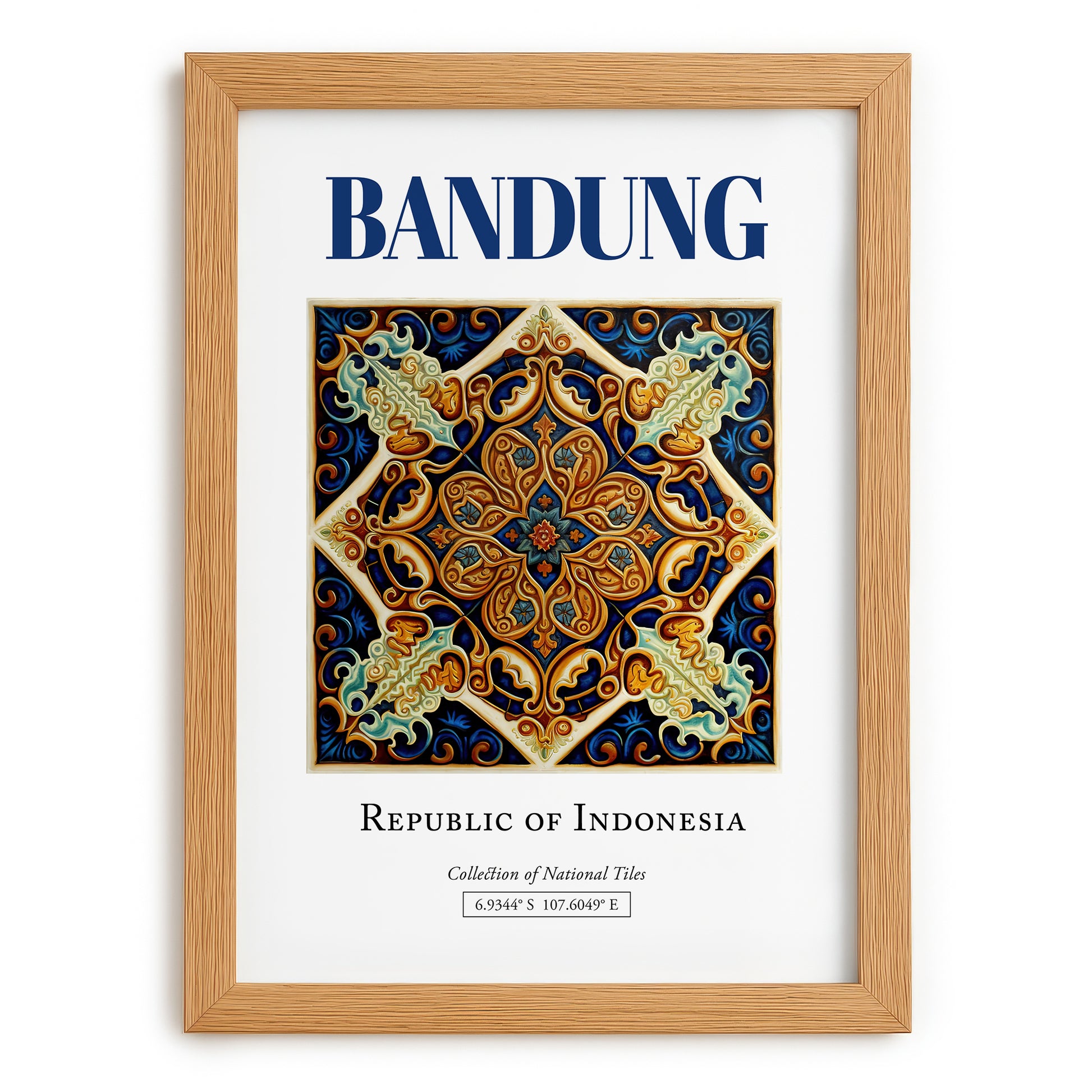 Bandung, Indonesia – Travel Poster, set in oak frame