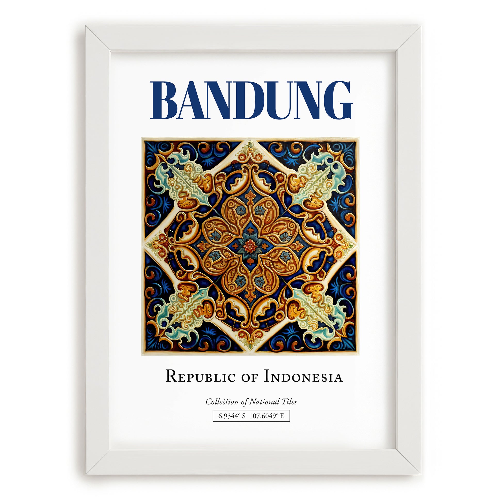 Bandung, Indonesia – Travel Poster, placed in minimal white frame