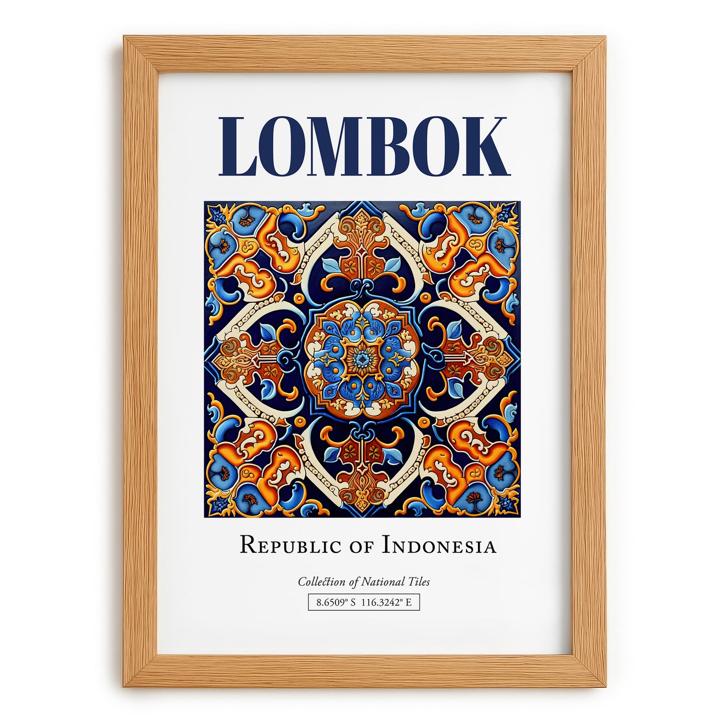 Lombok, Indonesia – Travel Memories Wall Print, set in oak frame
