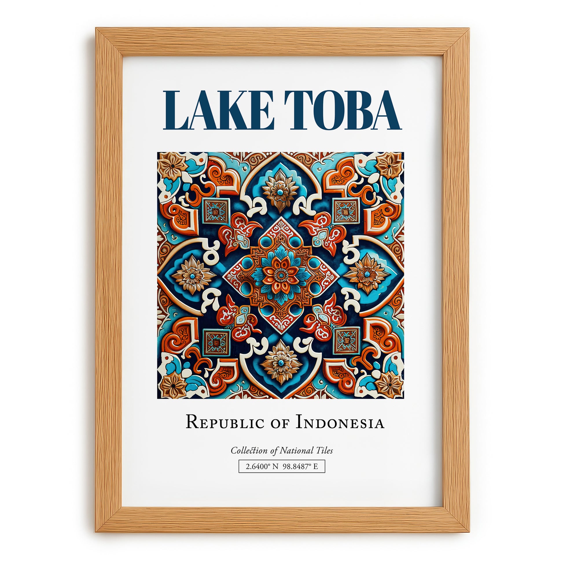 Lake Toba, Indonesia – Travel Poster, set in oak frame