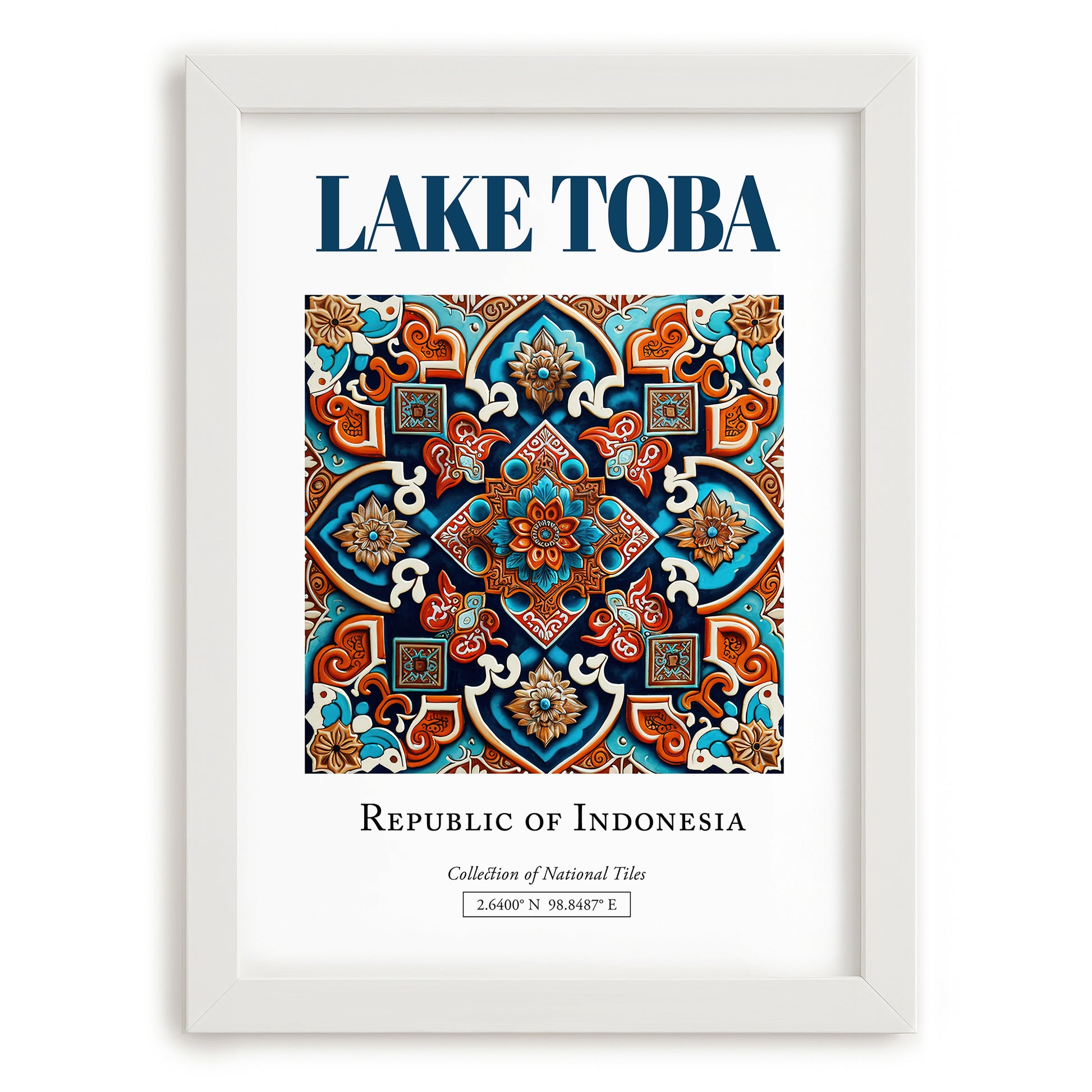 Lake Toba, Indonesia – Travel Poster, placed in minimal white frame