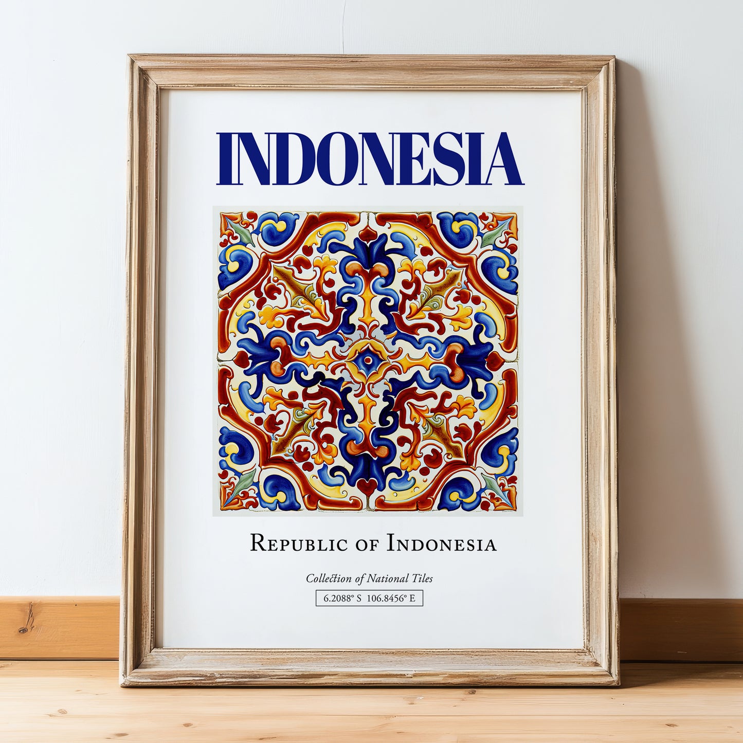 Indonesia, Indonesia – Travel Memories Wall Print, in wooden frame leaning on the floor