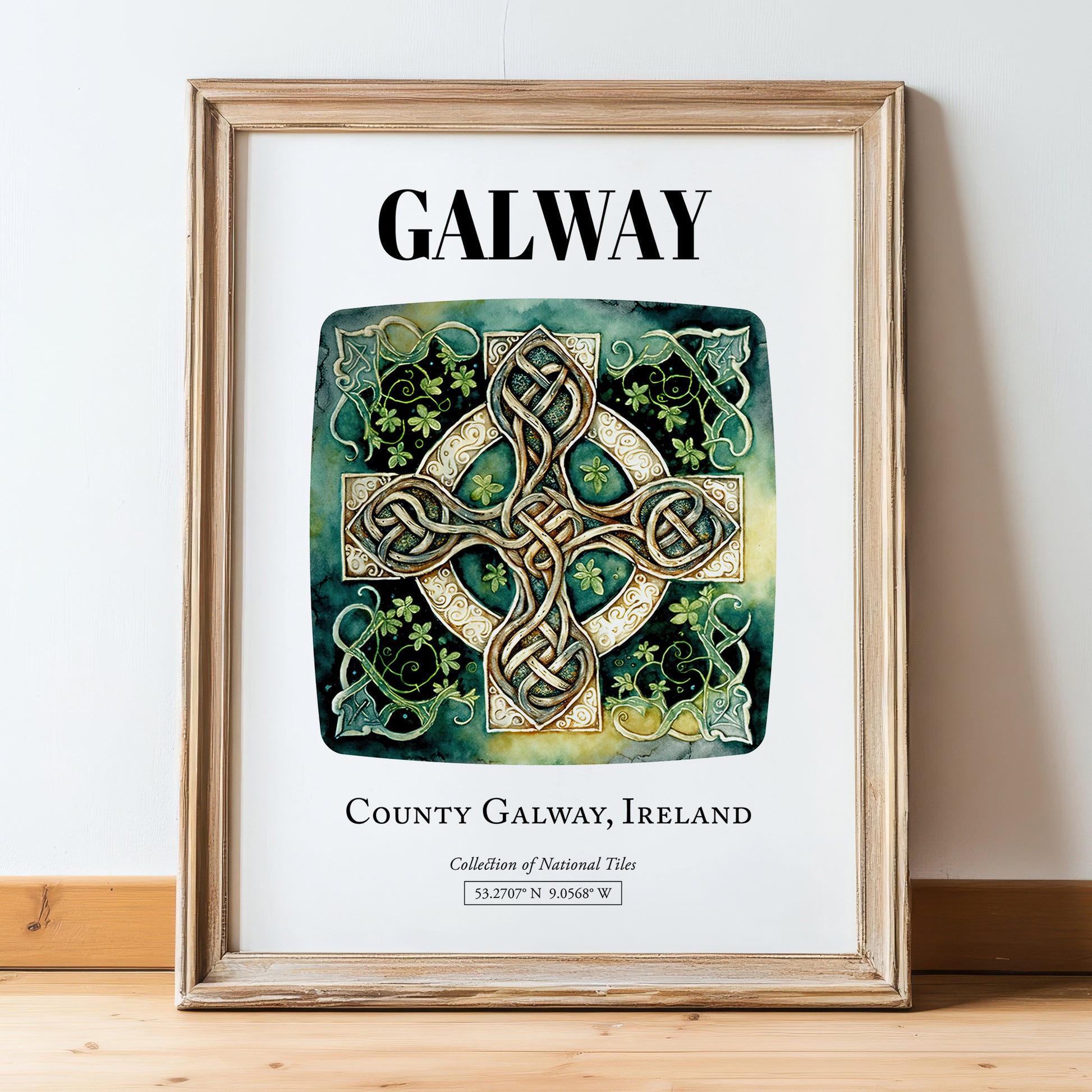 Galway, Ireland – Vintage Travel Poster, in wooden frame leaning on the floor