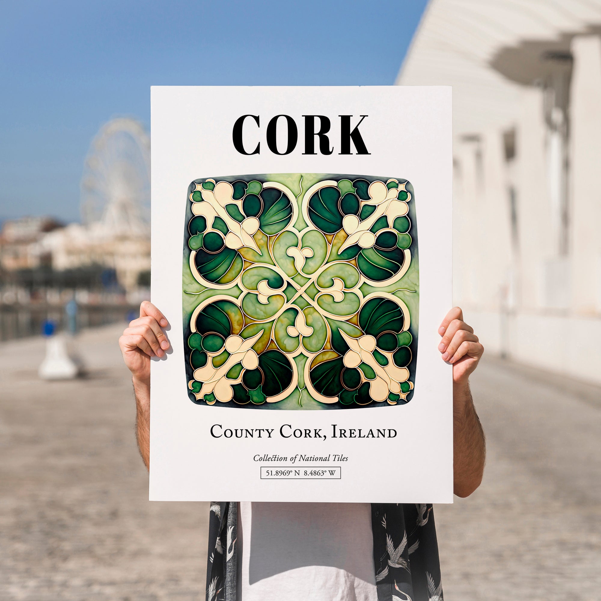 Cork, Ireland – Travel Wall Art, no-text version framed in wood