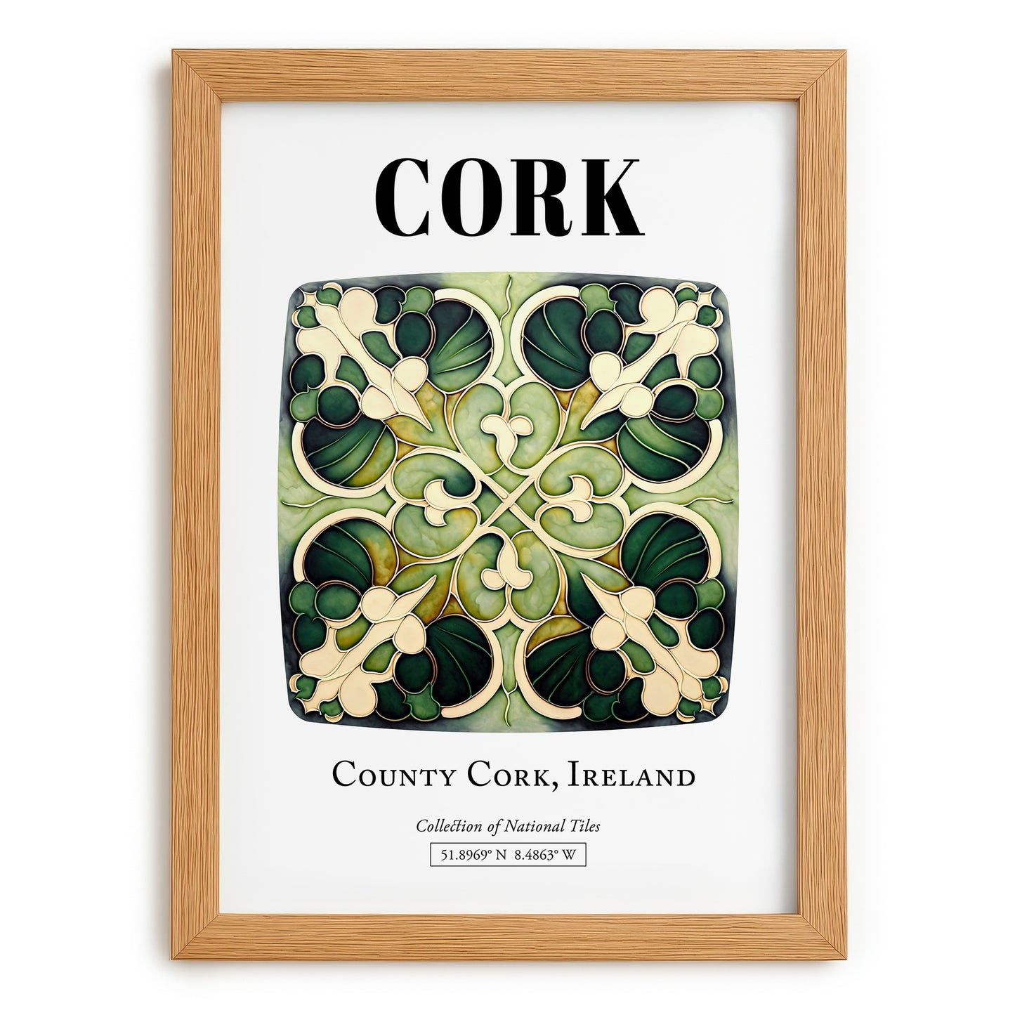 Cork, Ireland – Travel Wall Art, set in oak frame