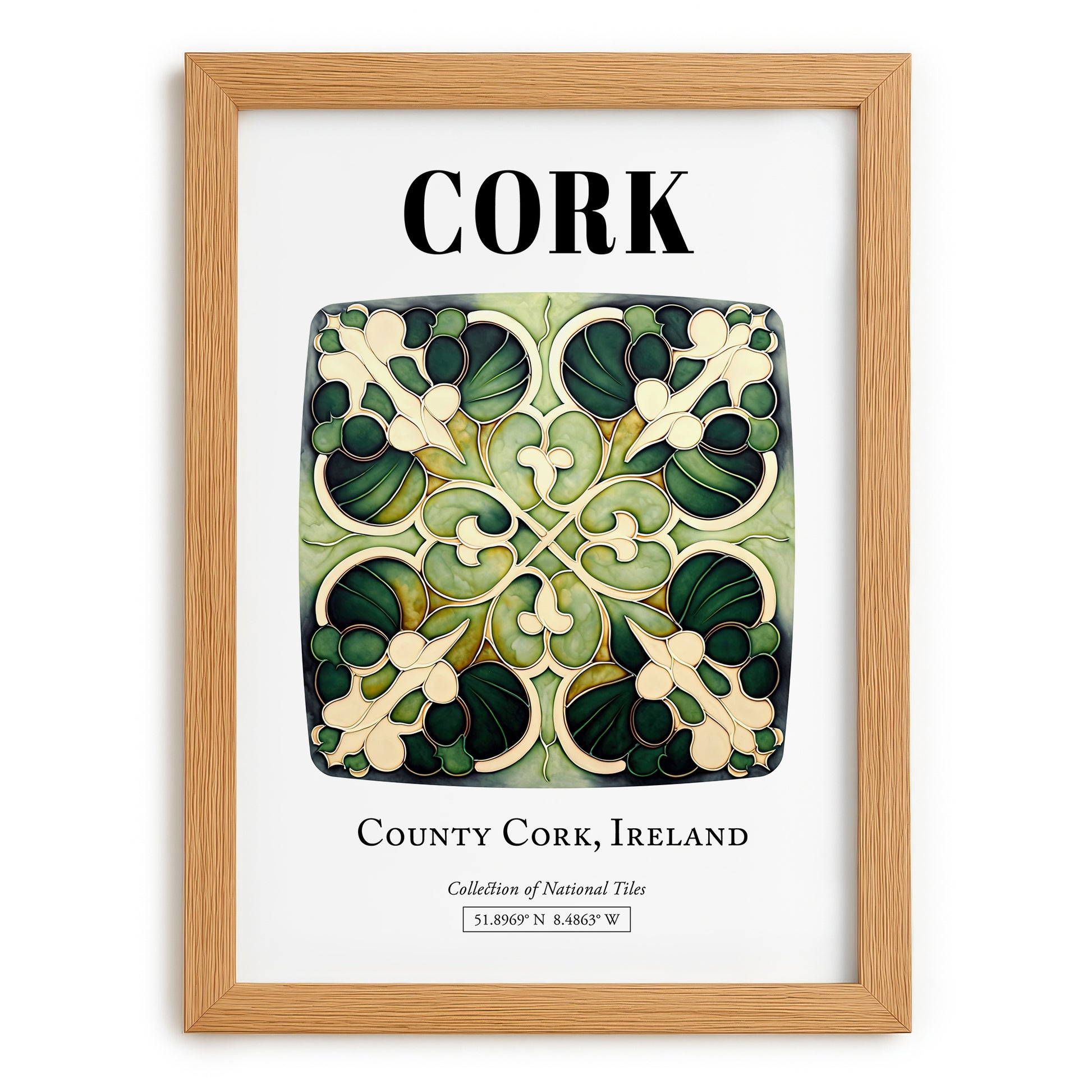 Cork, Ireland – Travel Wall Art, set in oak frame