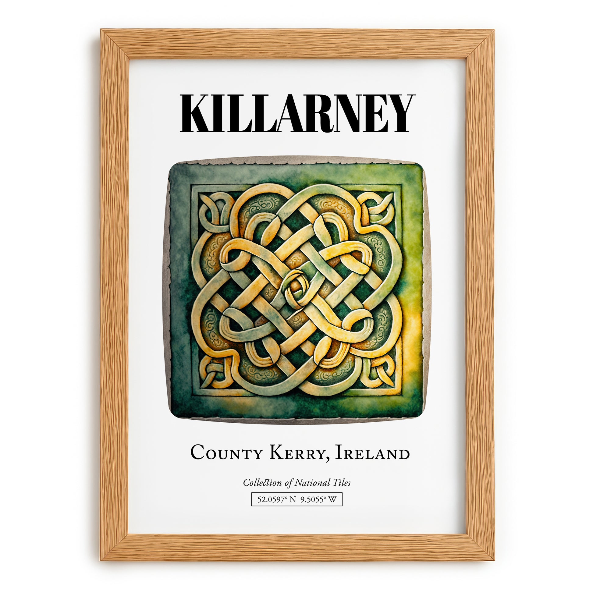 Killarney, Ireland – Illustrated Travel Poster, set in oak frame