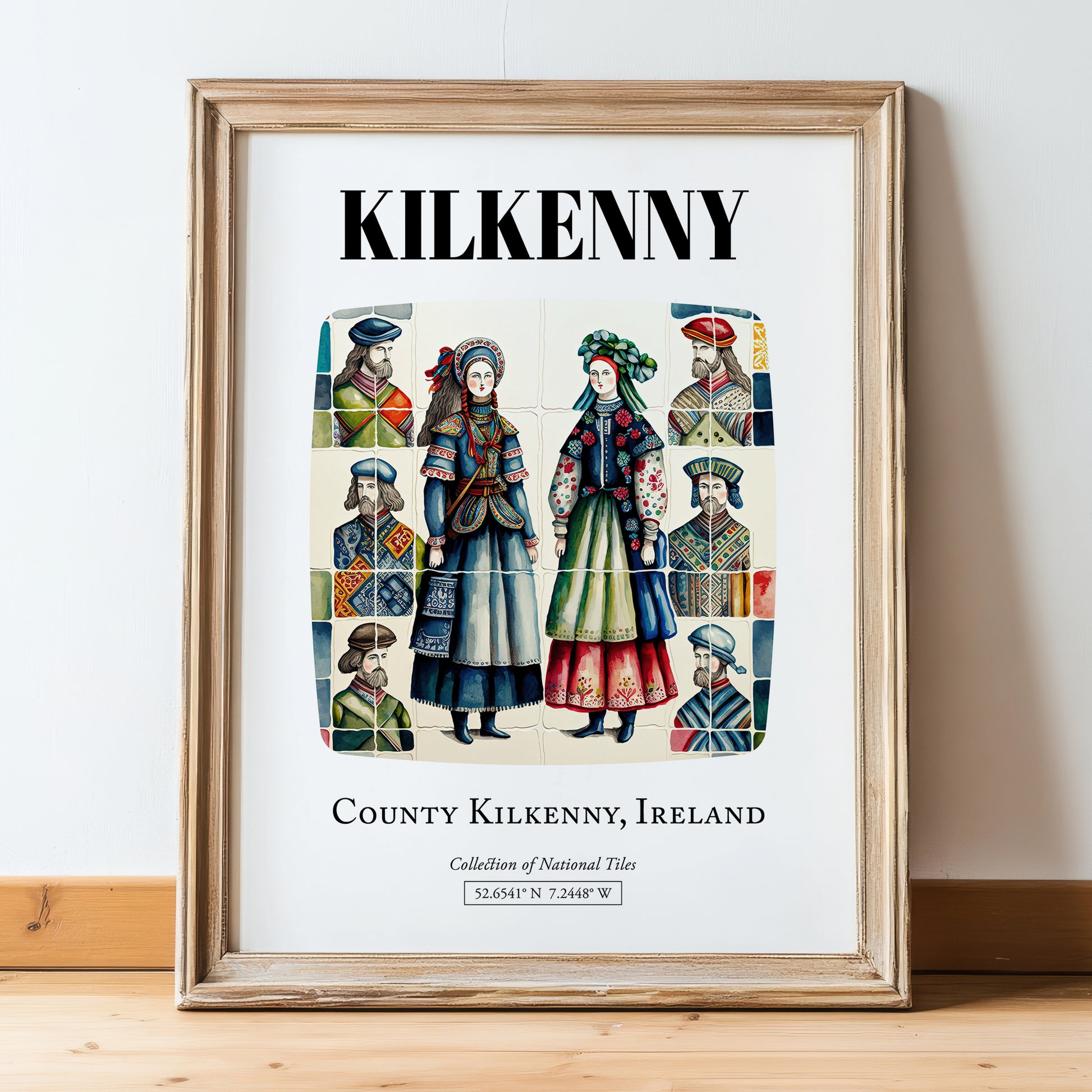 Kilkenny, Ireland – Tourist Destination Poster, in wooden frame leaning on the floor