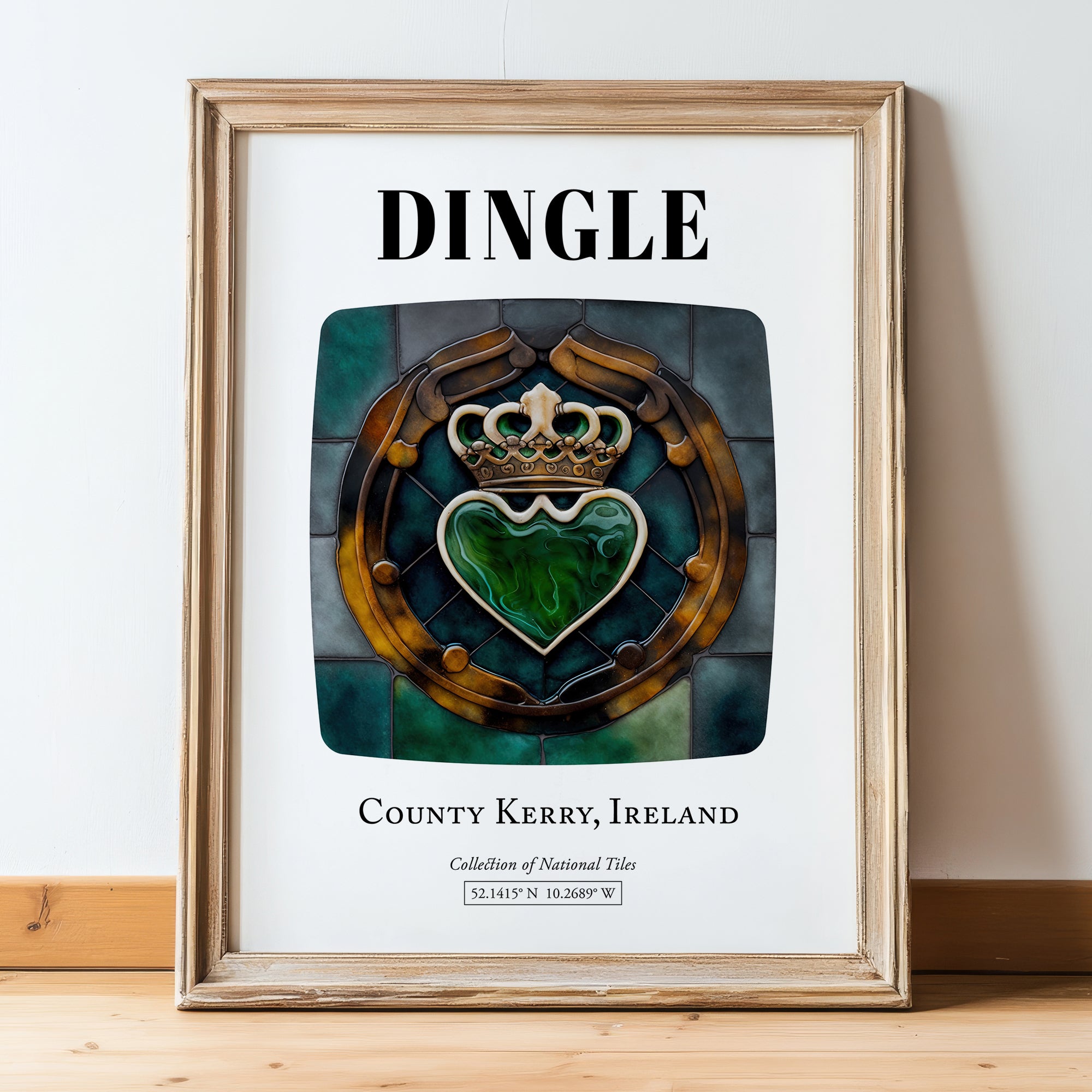 Dingle, Ireland – Historic Cities Art Print, in wooden frame leaning on the floor