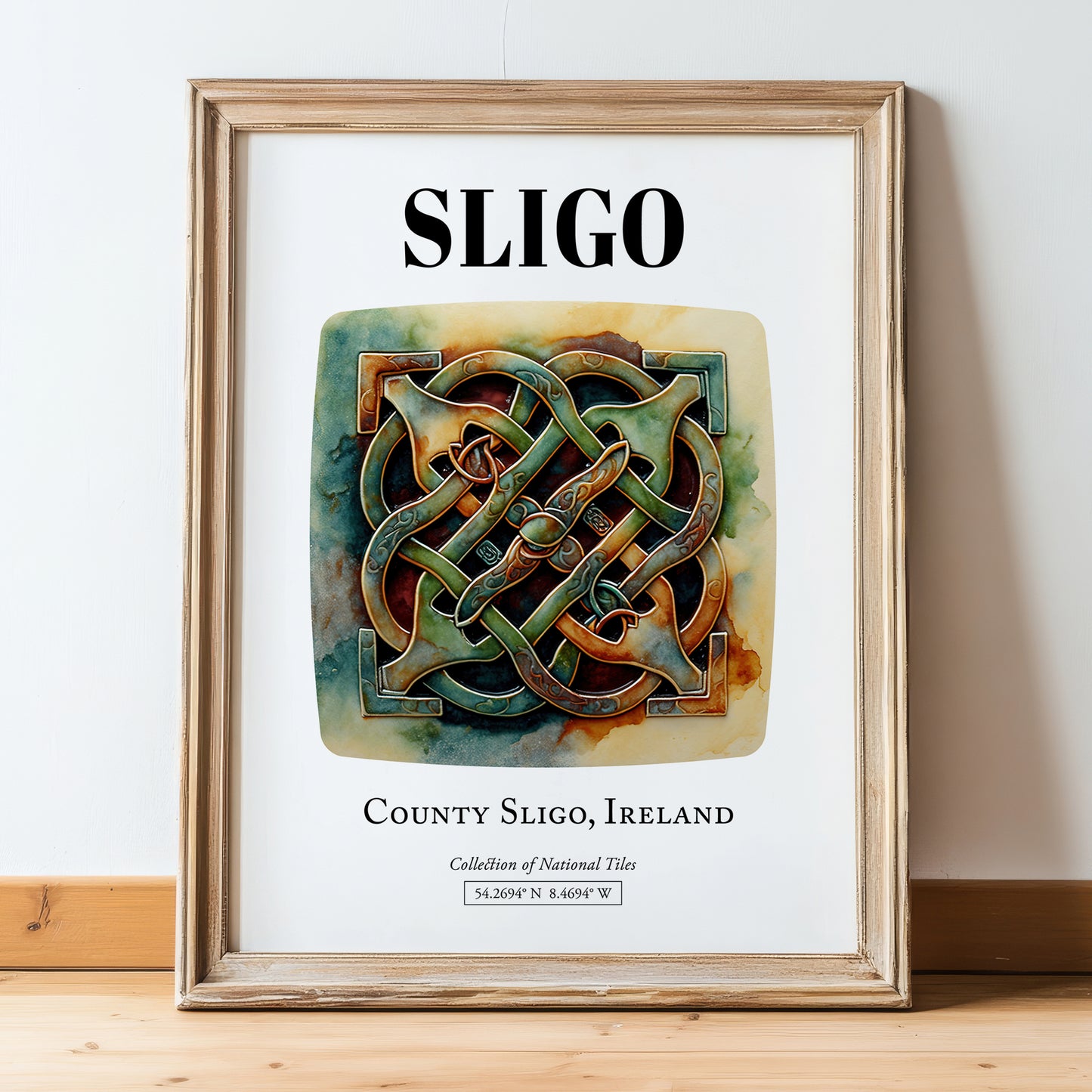Sligo, Ireland – World Heritage Travel Poster, in wooden frame leaning on the floor