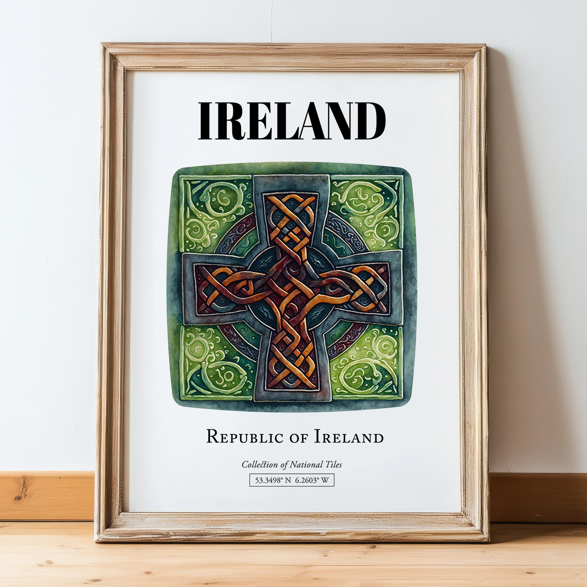 Ireland, Ireland – Travel Poster, in wooden frame leaning on the floor