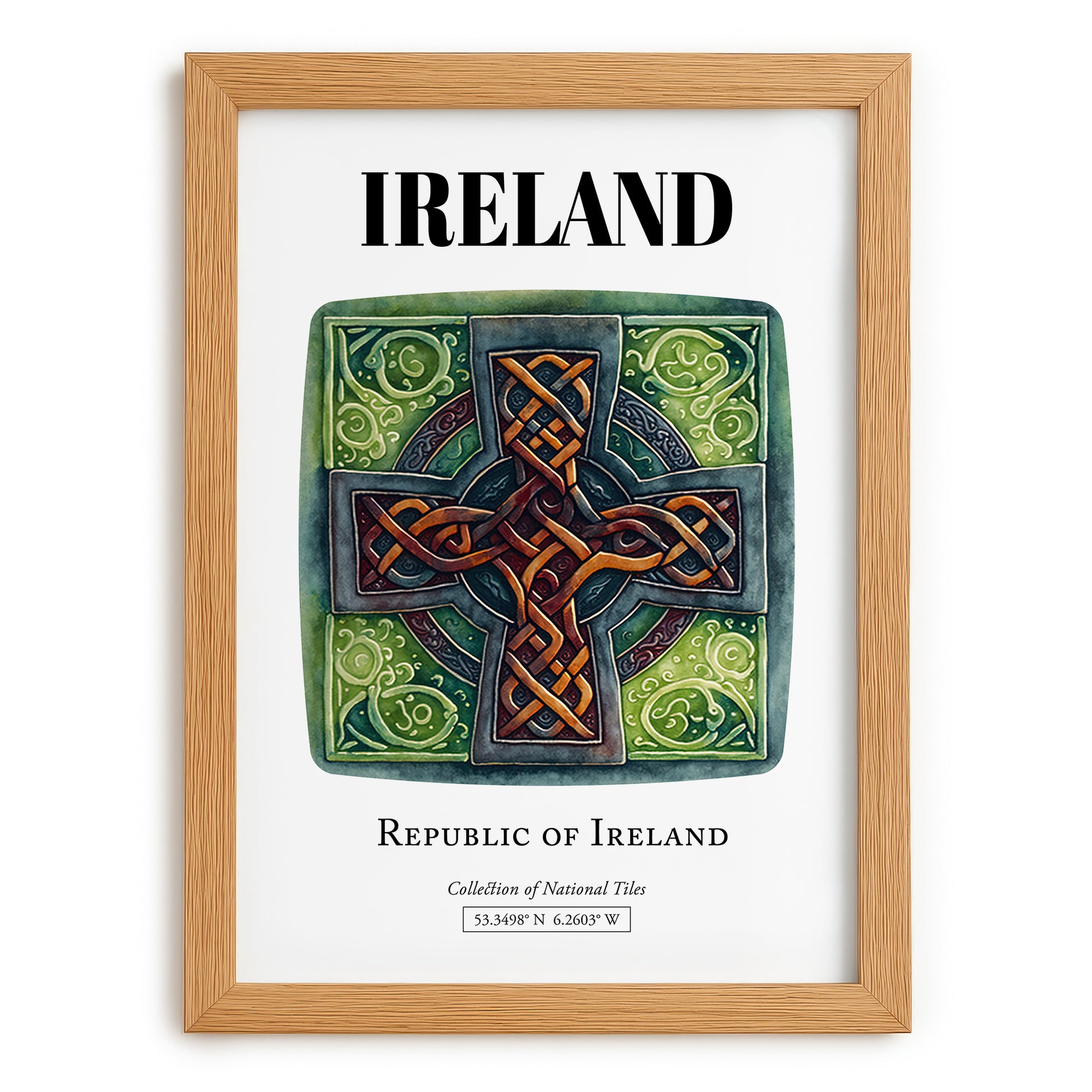 Ireland, Ireland – Travel Poster, set in oak frame
