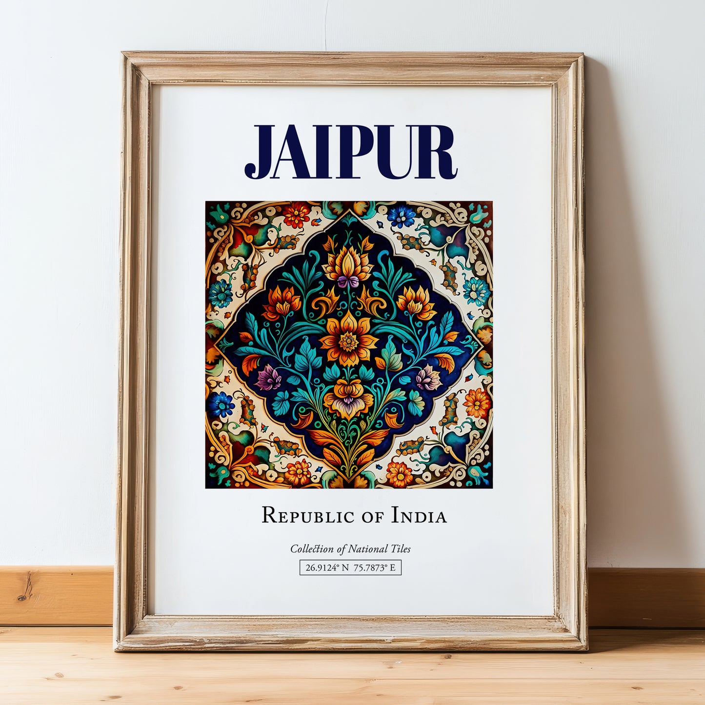 Jaipur, India – Country Culture Poster, in wooden frame leaning on the floor