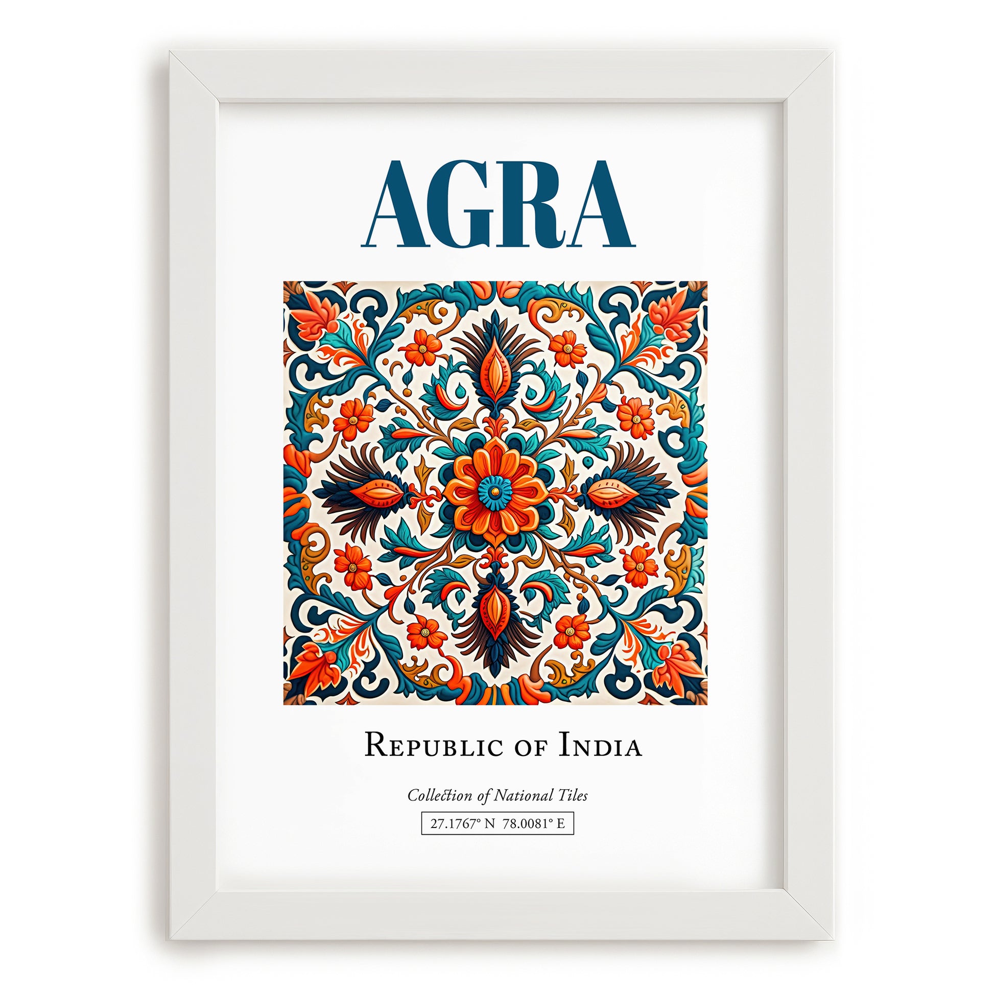 Agra, India – Travel Print, placed in minimal white frame