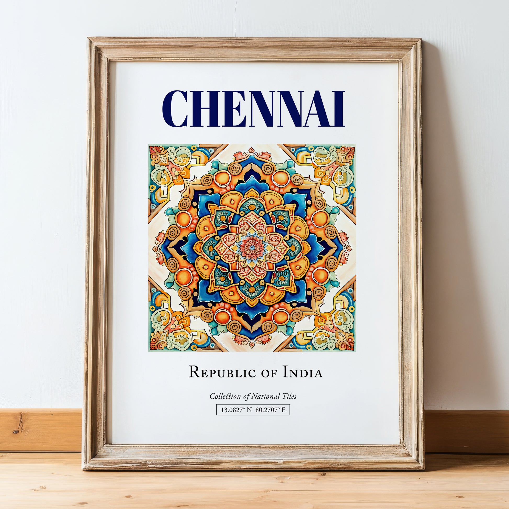 Chennai, India – Travel Wall Decor, in wooden frame leaning on the floor