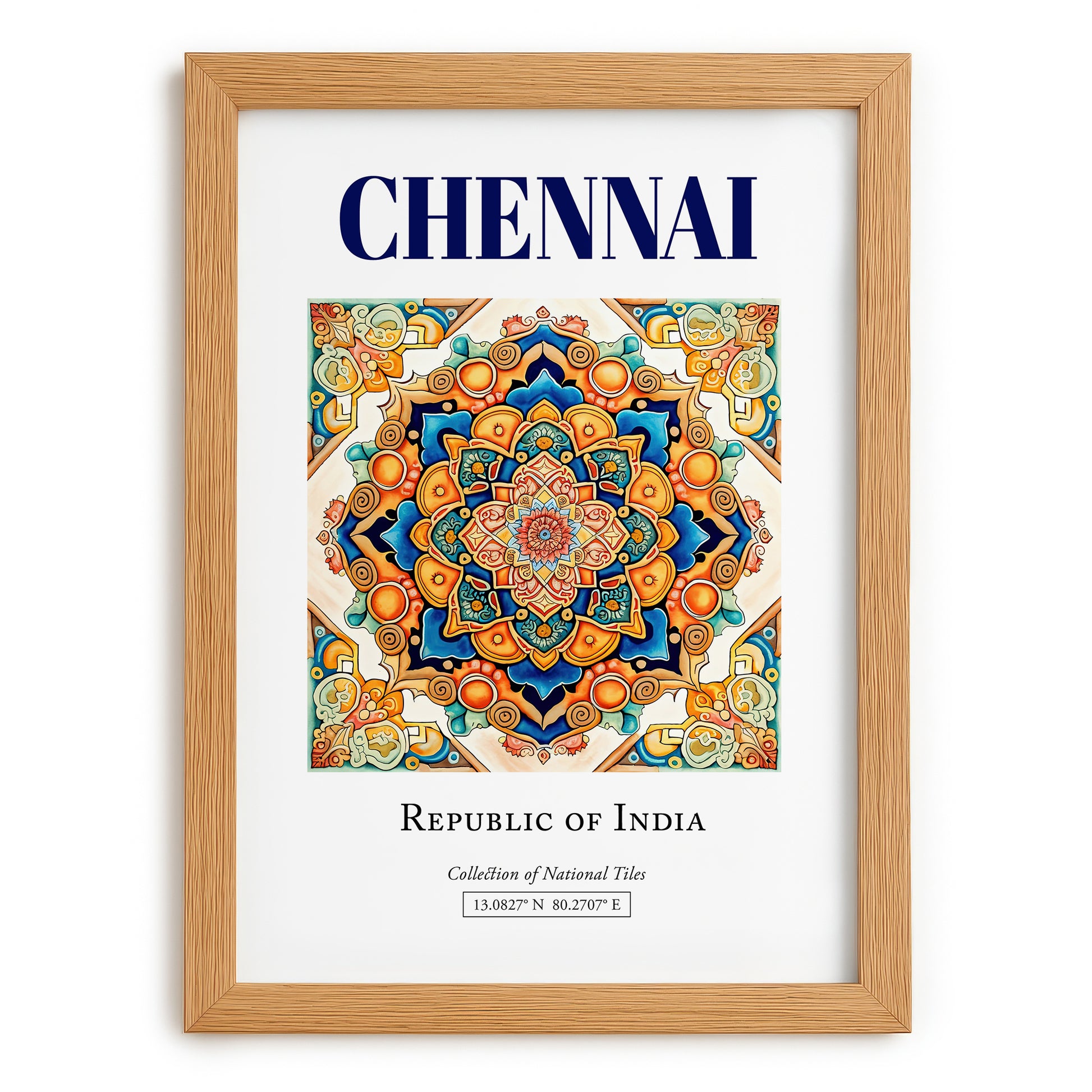 Chennai, India – Travel Wall Decor, set in oak frame