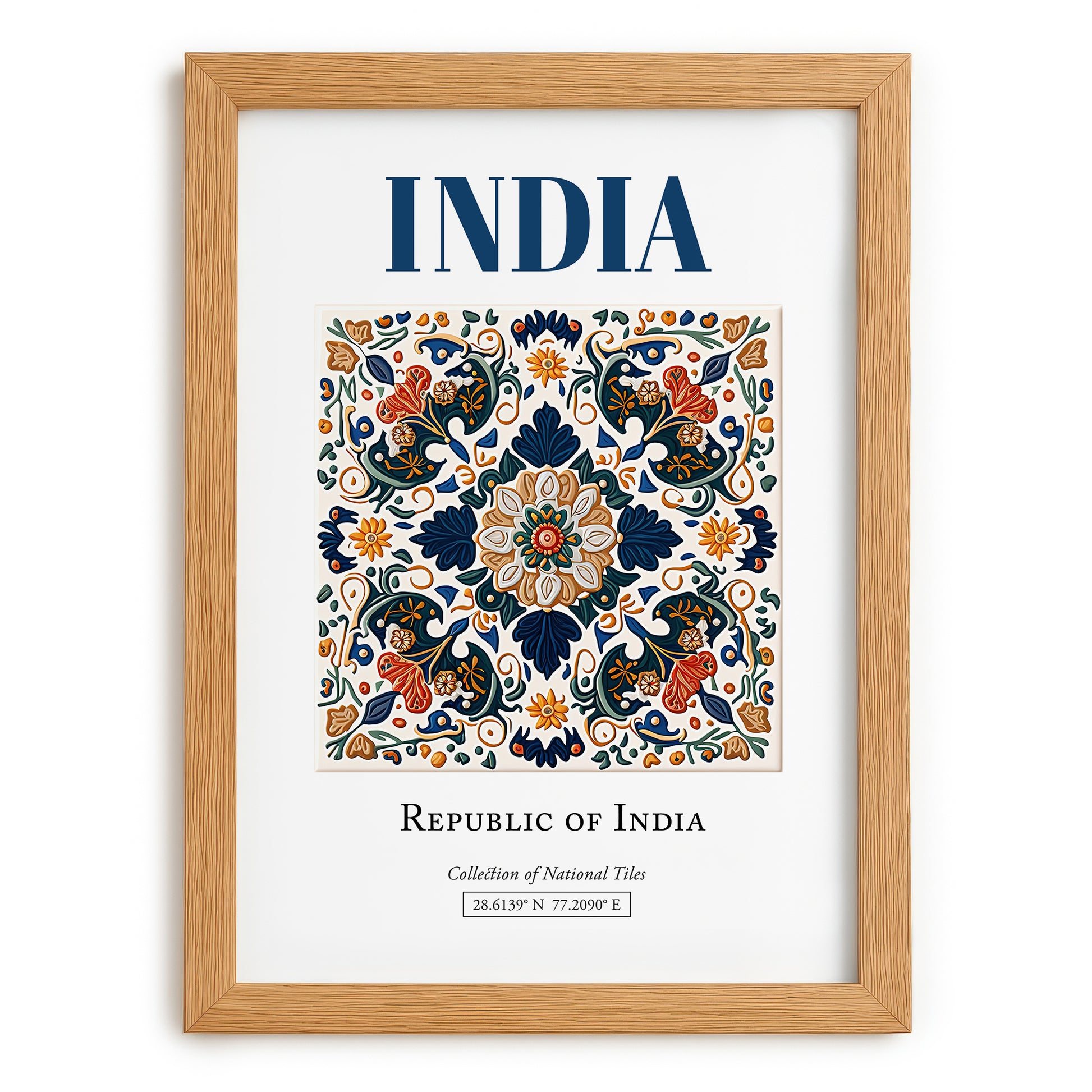 India, India – Travel Poster, set in oak frame