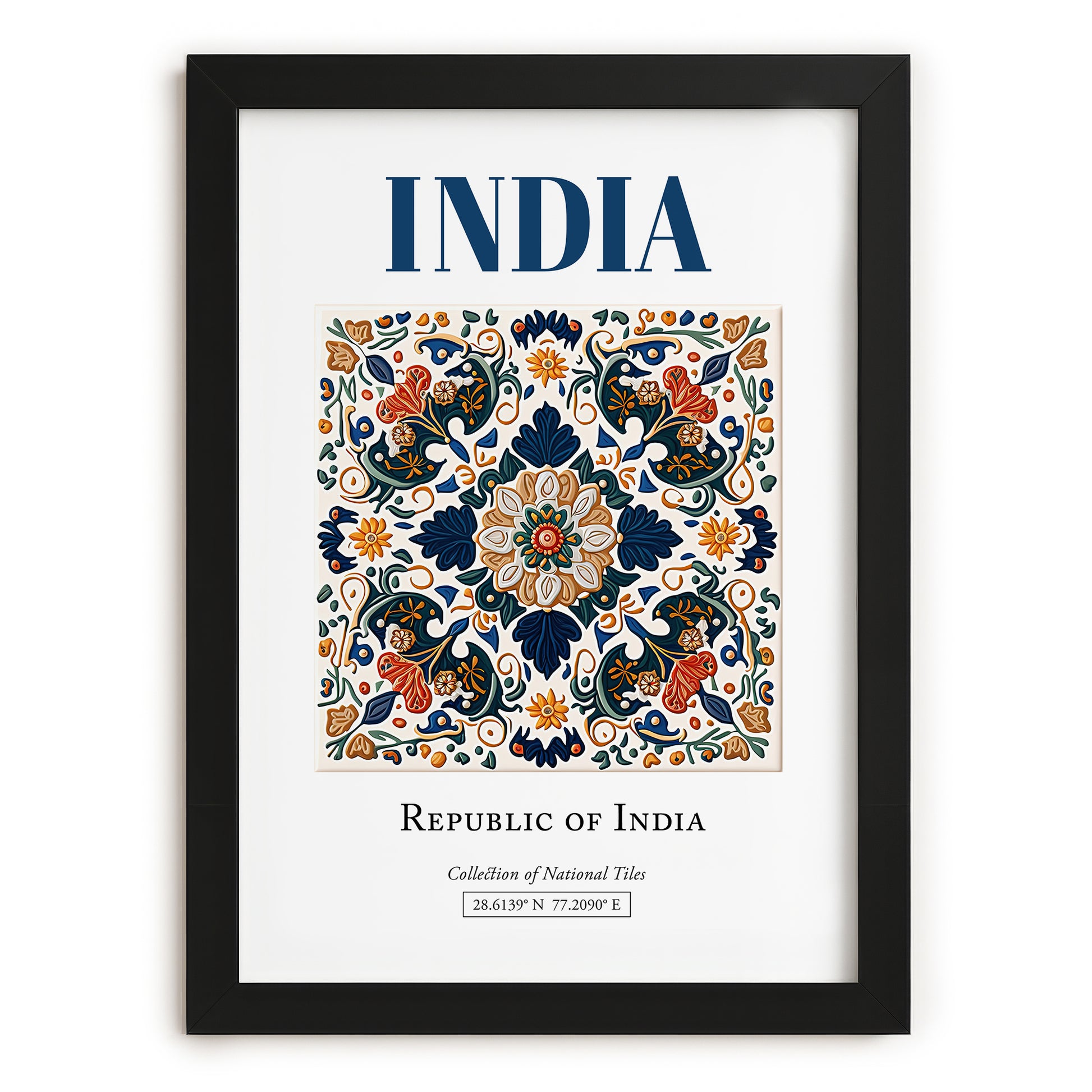 India, India – Travel Poster, in sleek black frame