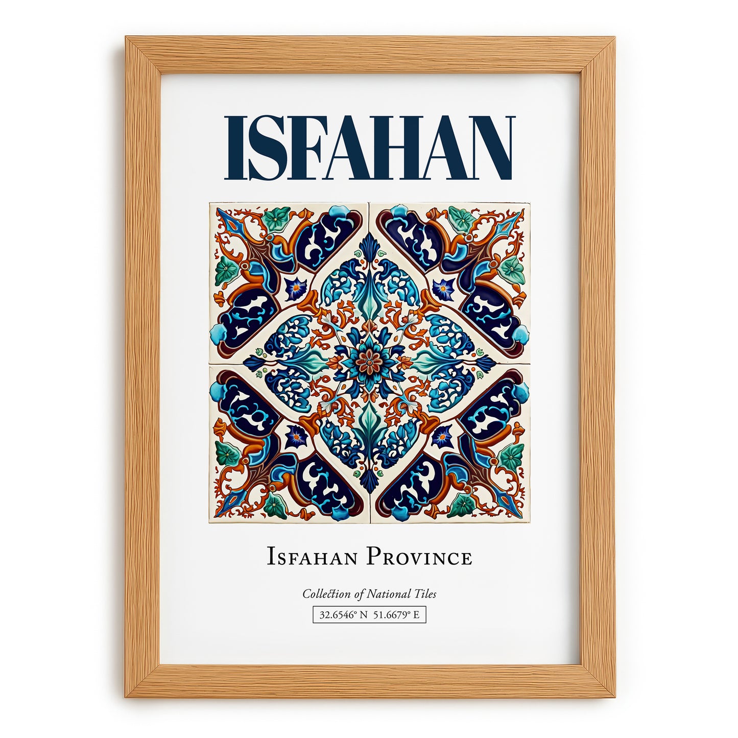 Isfahan, Iran – Vintage Travel Poster, set in oak frame