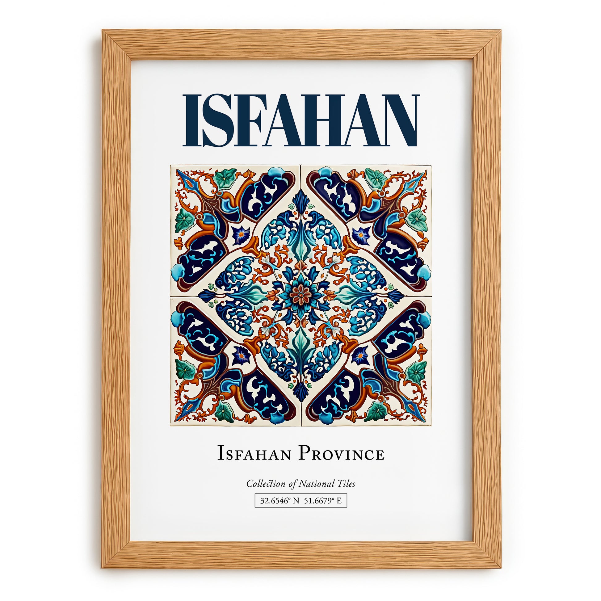 Isfahan, Iran – Vintage Travel Poster, set in oak frame