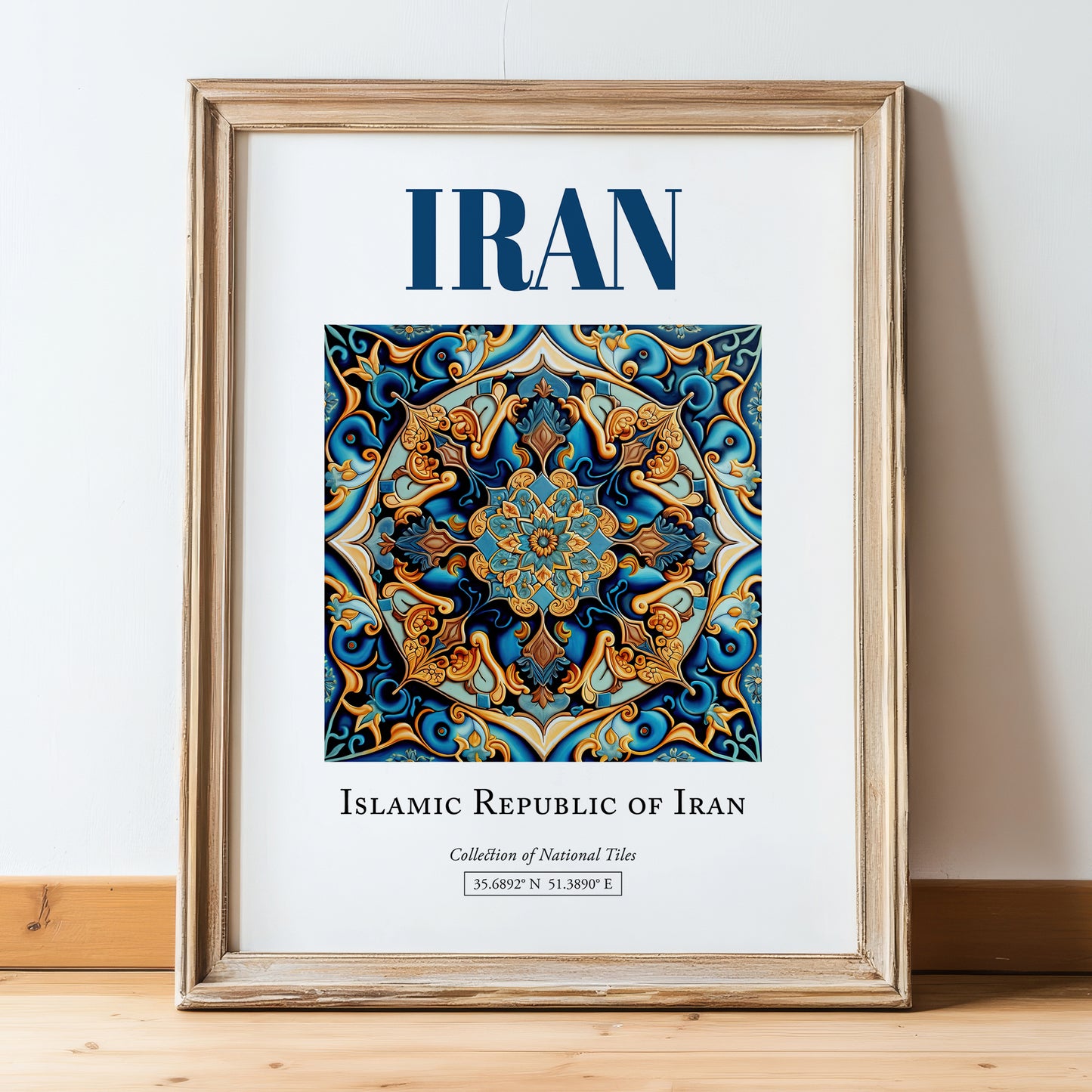 Iran, Iran – World Heritage Travel Poster, in wooden frame leaning on the floor