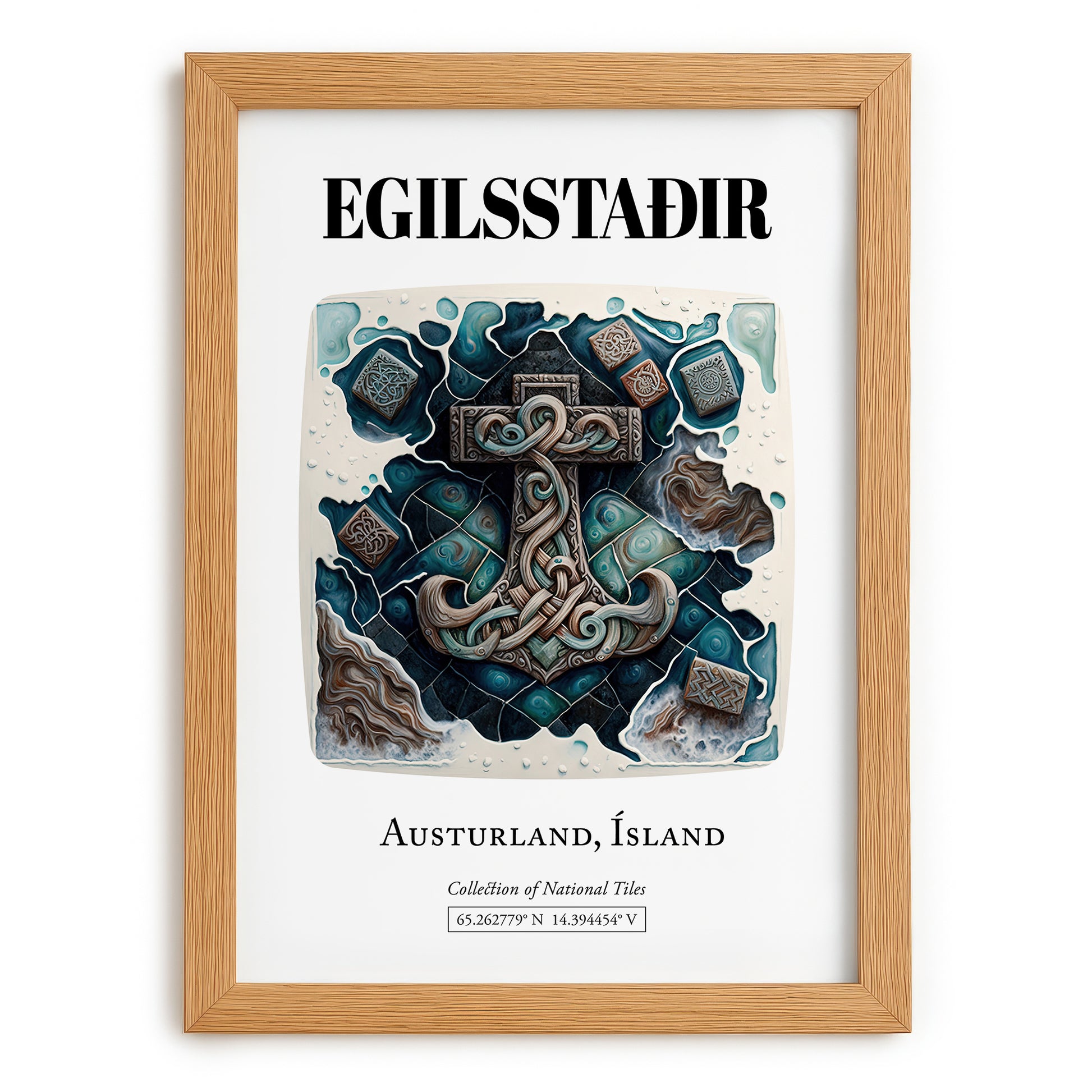 Egilsstaðir, Iceland – Travel Print, set in oak frame