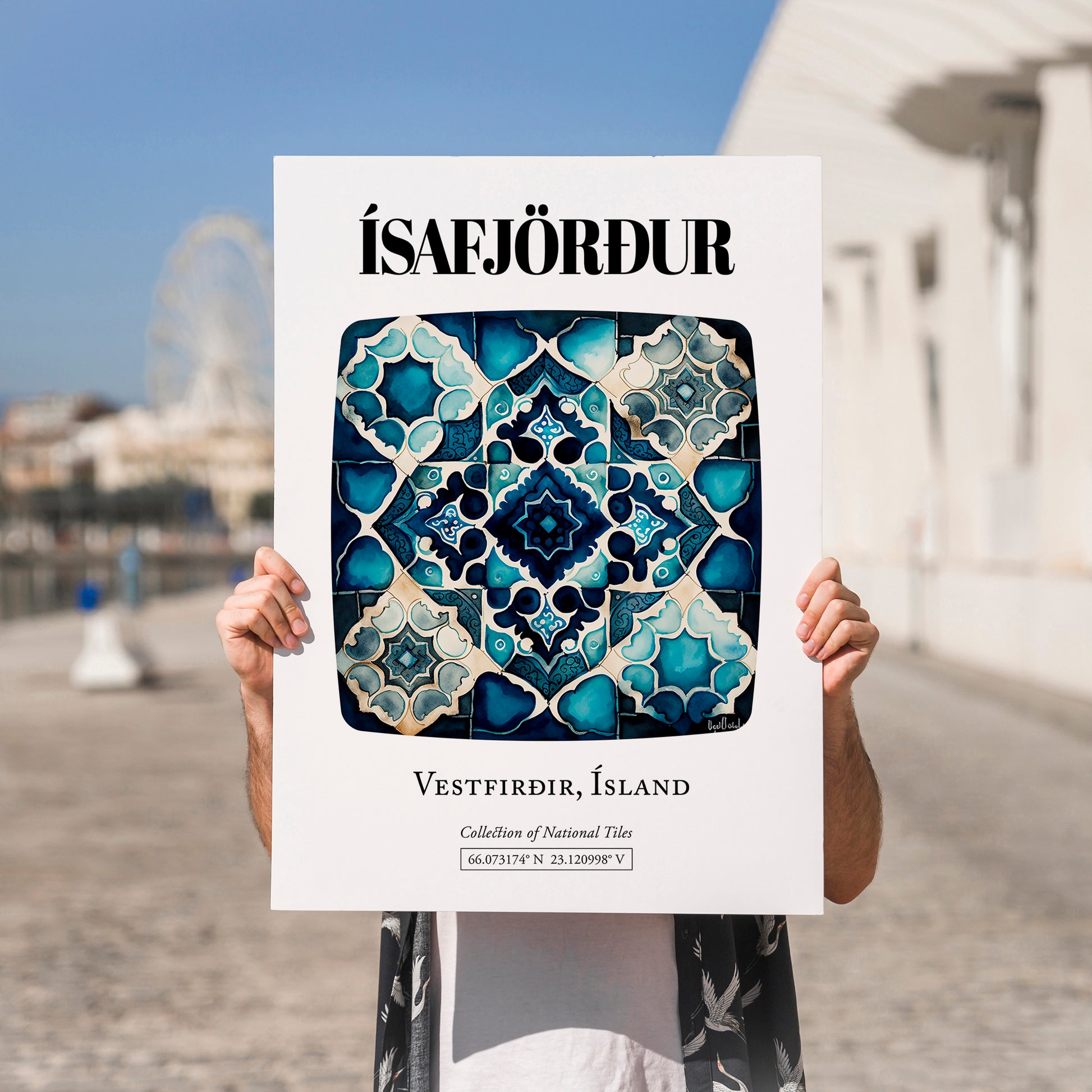Ísafjörður, Iceland – Travel Print, no-text version framed in wood