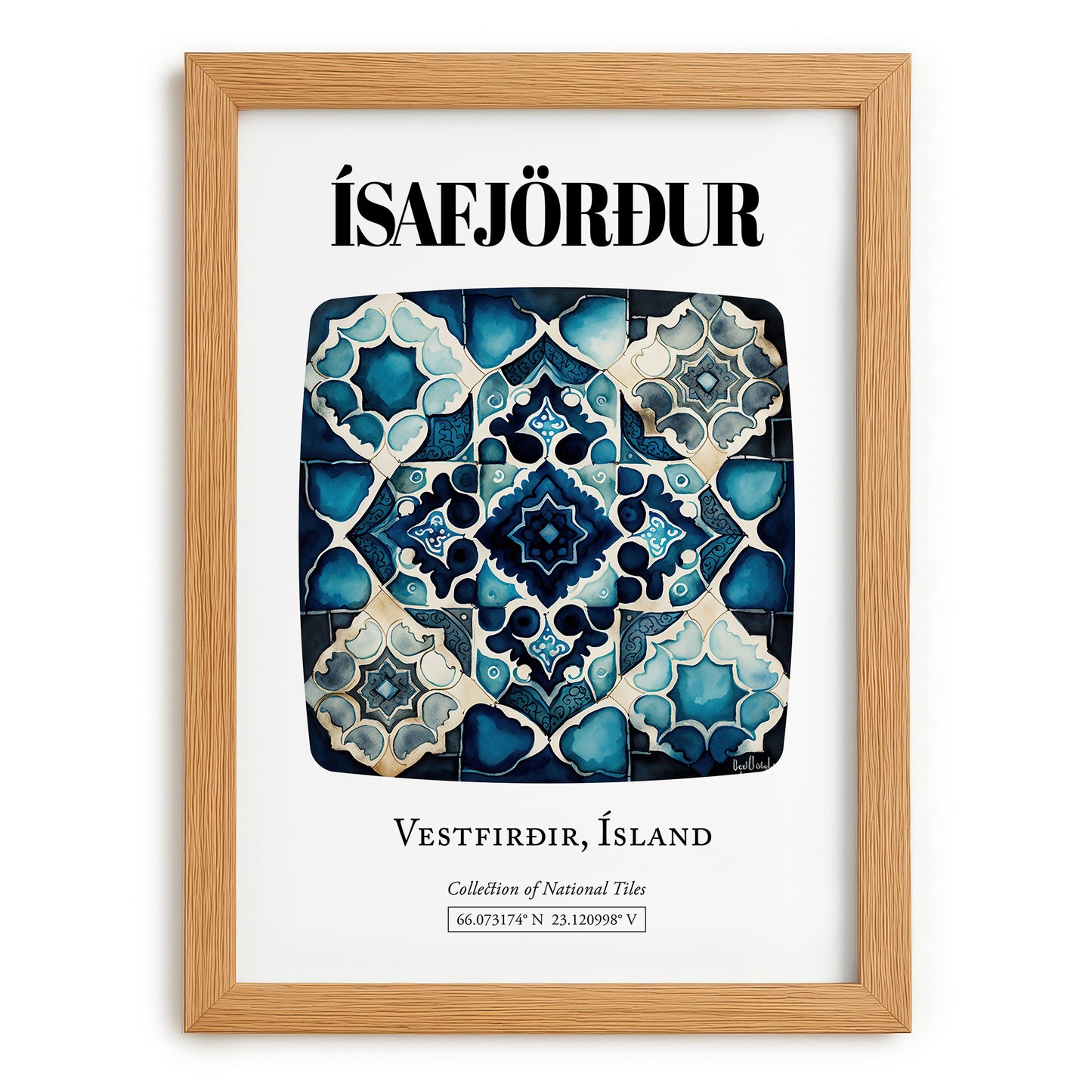 Ísafjörður, Iceland – Travel Print, set in oak frame
