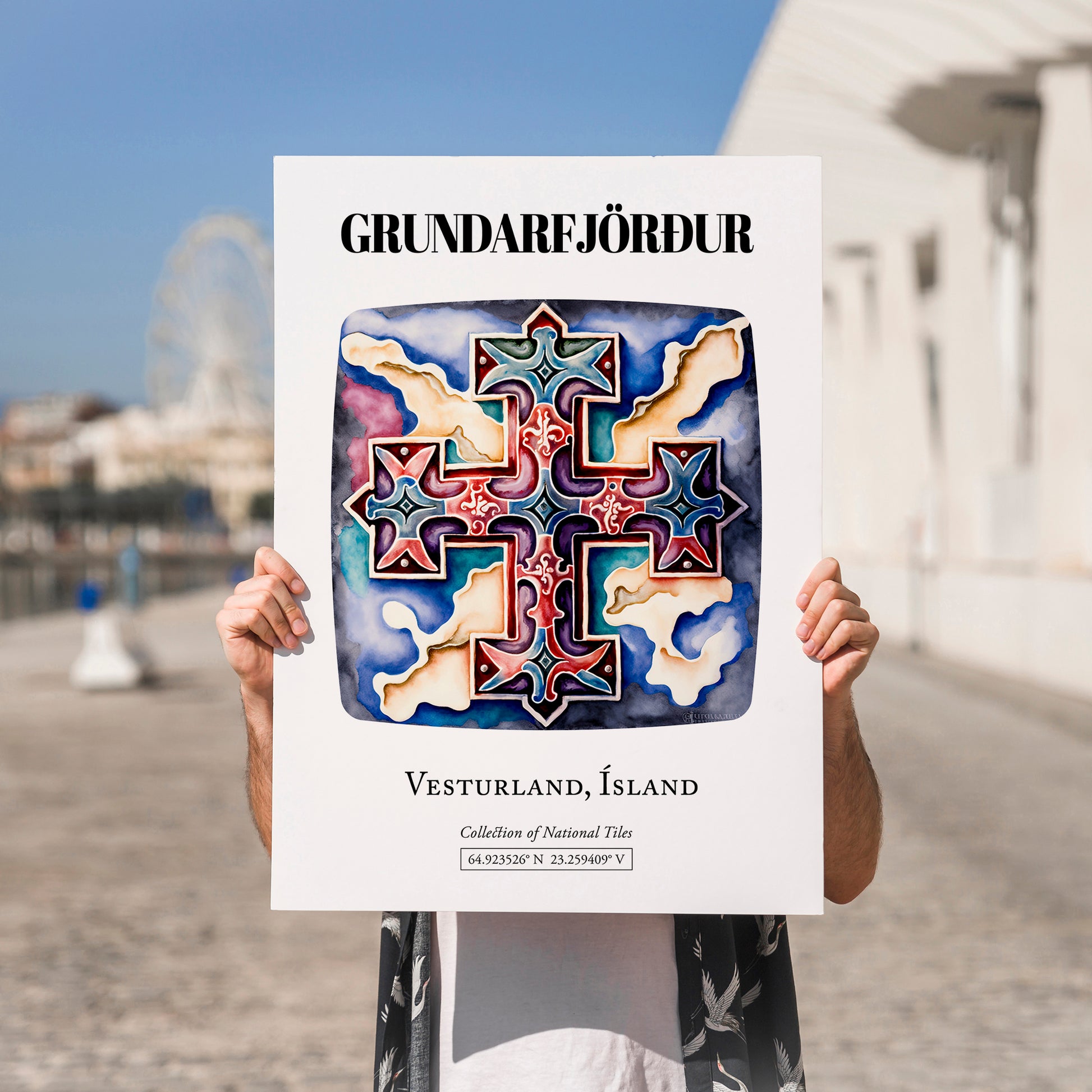 Grundarfjörður, Iceland – World Travel Art, no-text version framed in wood