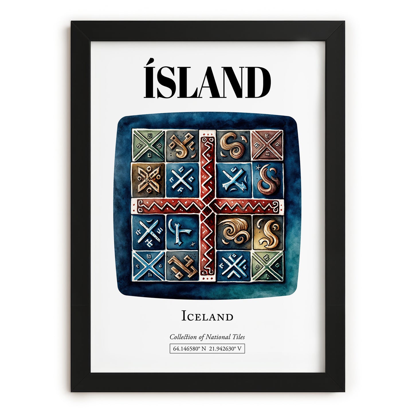 Ísland, Iceland – World Heritage Travel Poster, in sleek black frame