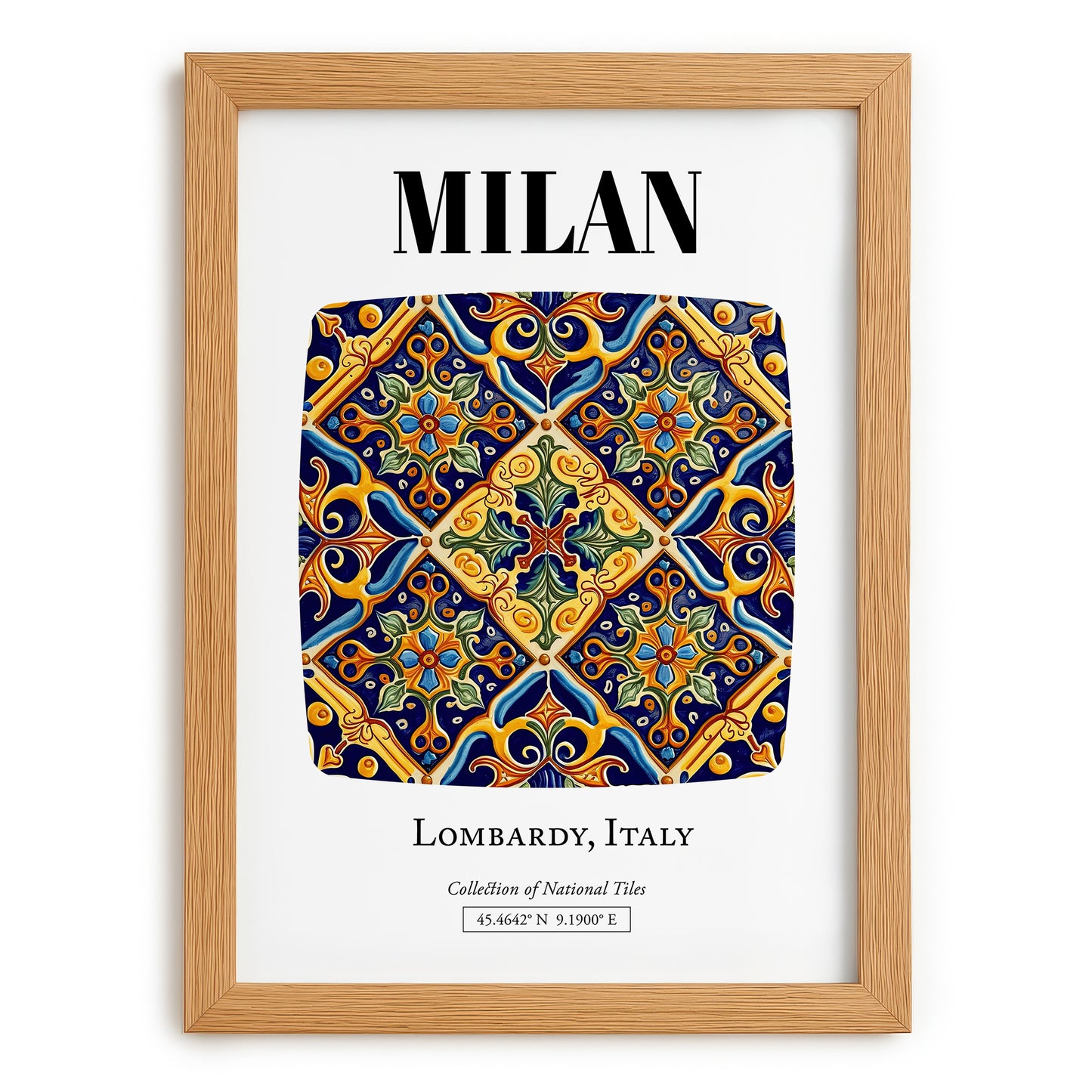 Milan, Italy – Vintage Travel Poster, set in oak frame