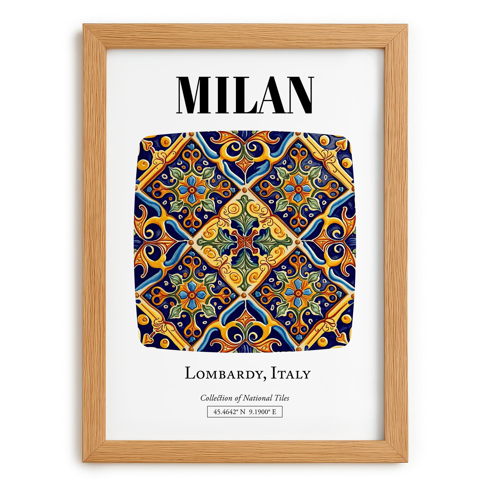 Milan, Italy – Vintage Travel Poster, set in oak frame