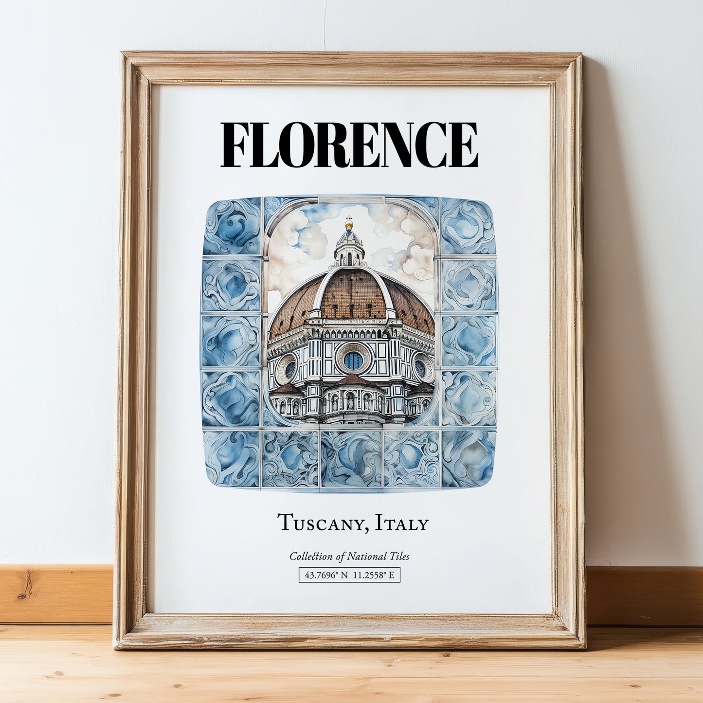 Florence, Italy – Travel Wall Decor, in wooden frame leaning on the floor