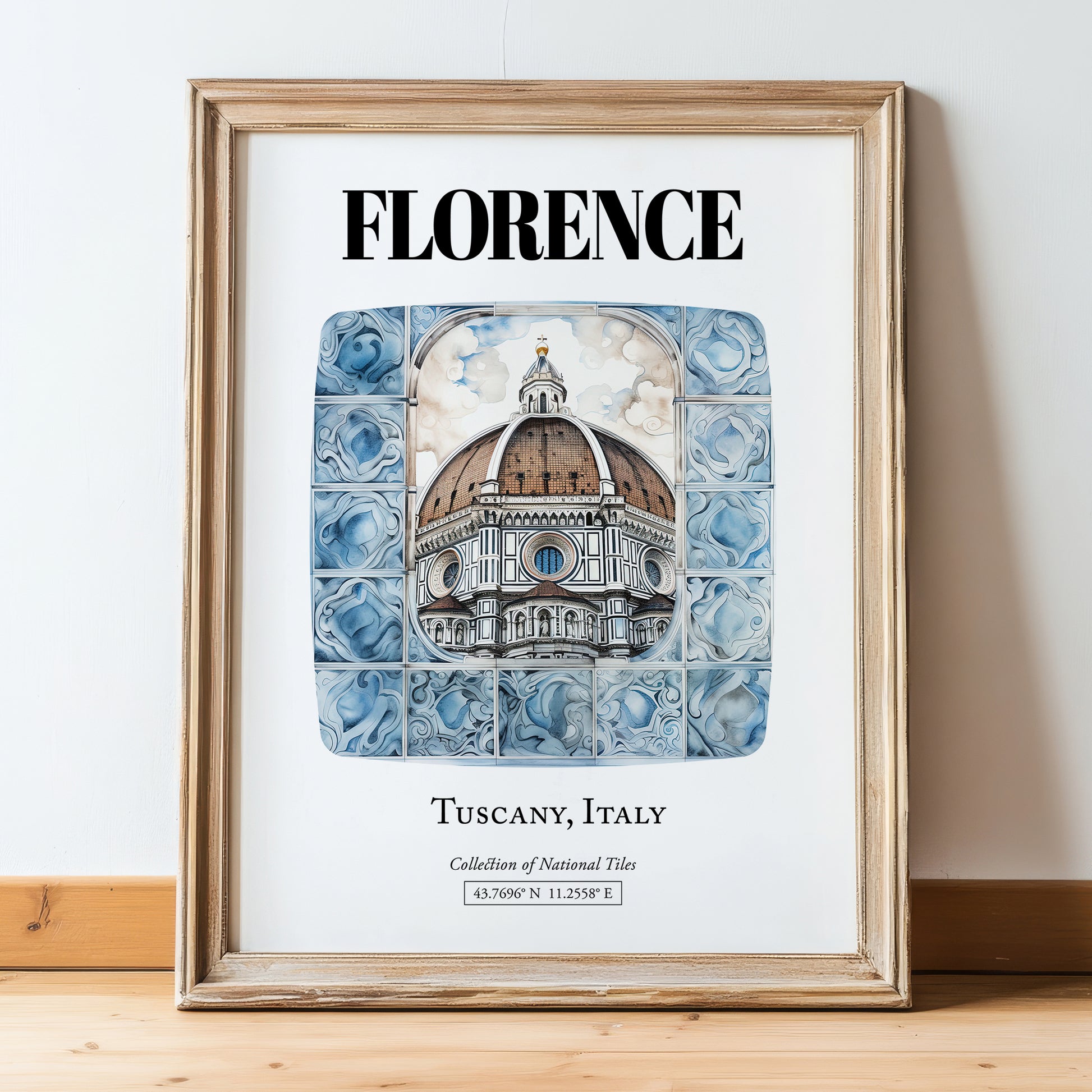Florence, Italy – Travel Wall Decor, in wooden frame leaning on the floor
