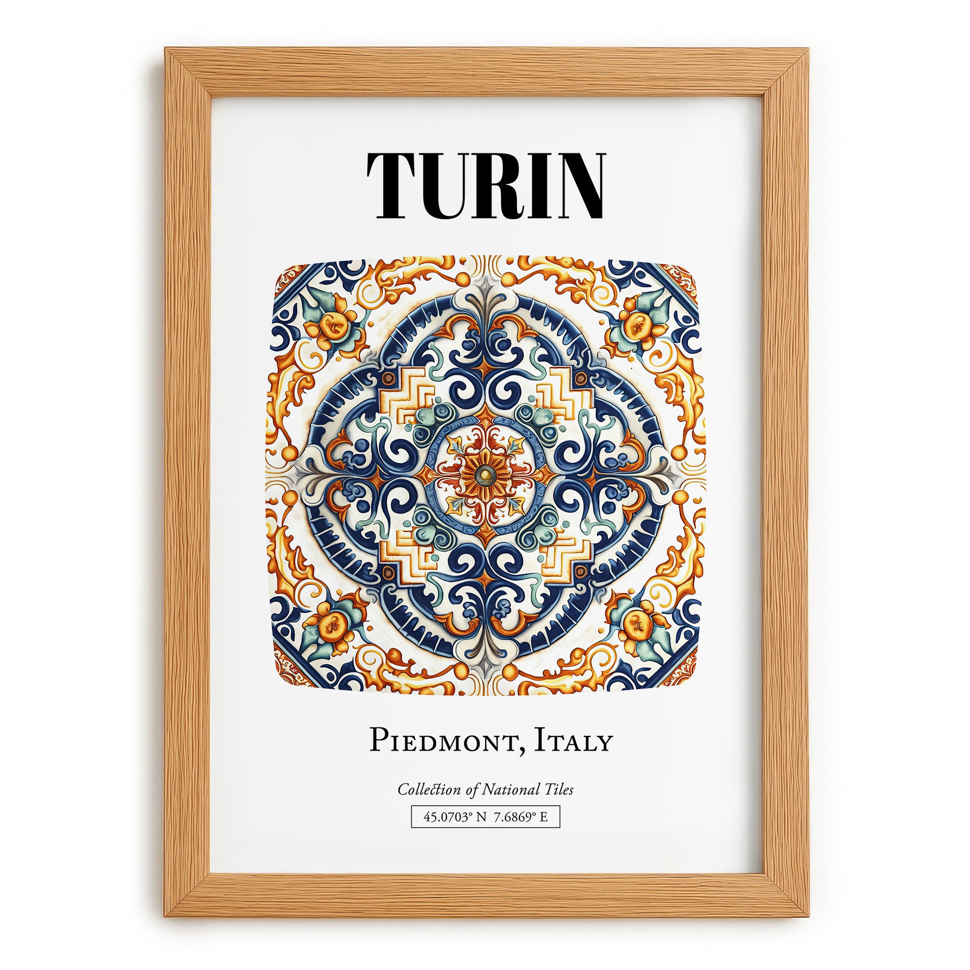 Turin, Italy – Travel Wall Decor, set in oak frame
