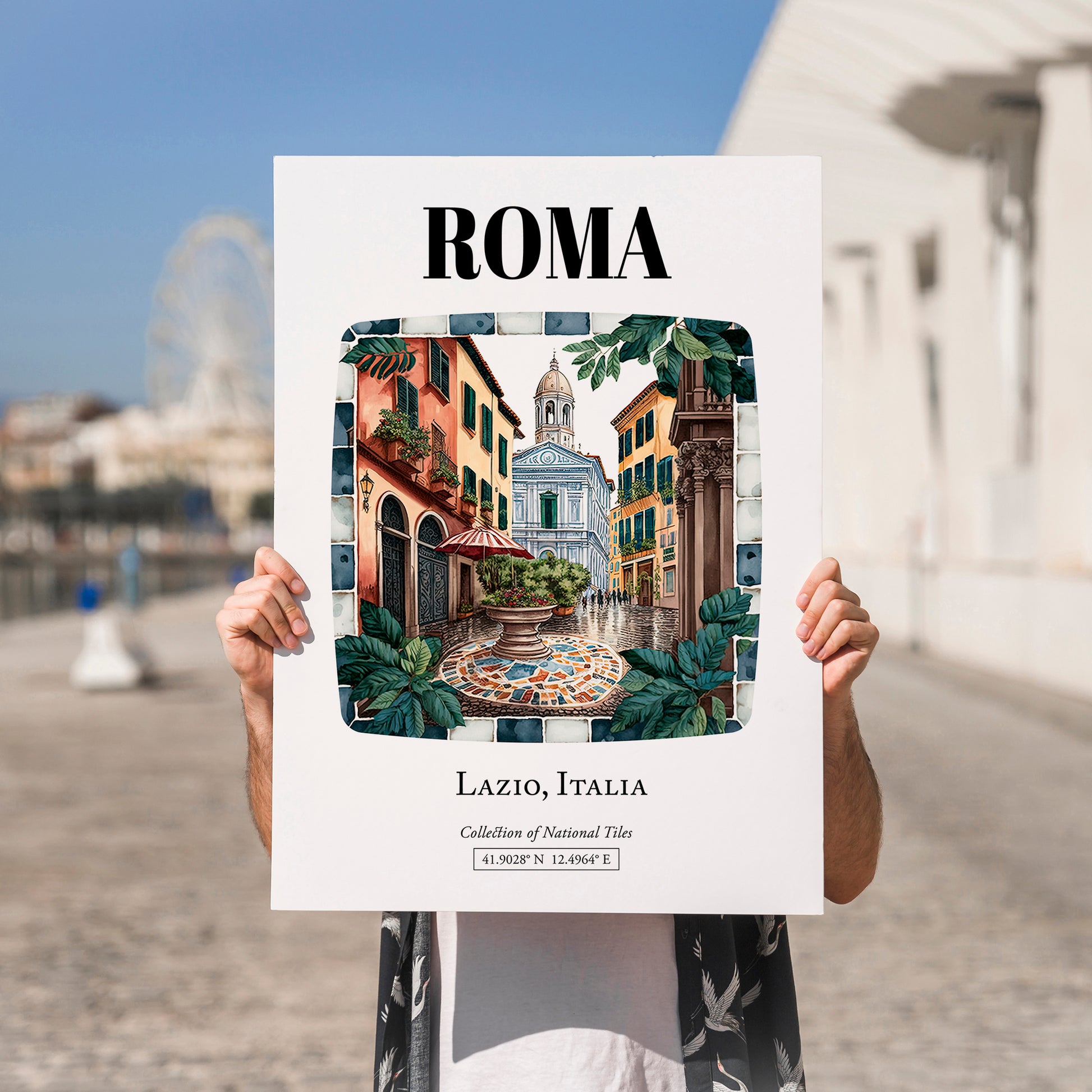 Roma, Italy – Travel Poster, no-text version framed in wood