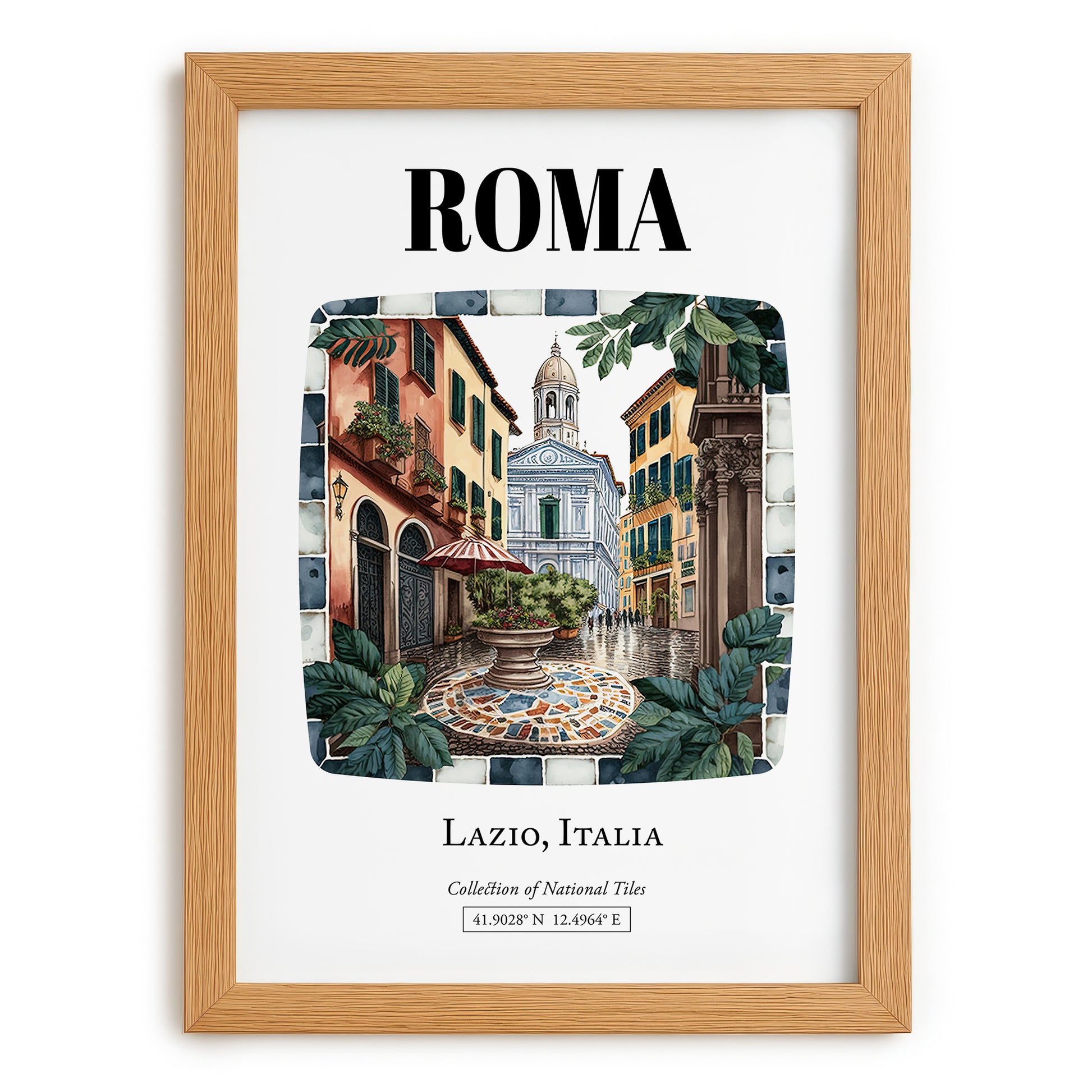 Roma, Italy – Travel Poster, set in oak frame
