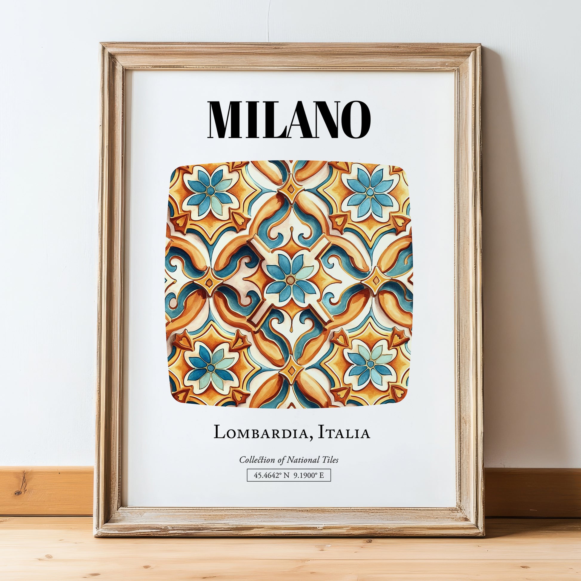 Milano, Italy – Travel Wall Decor, in wooden frame leaning on the floor