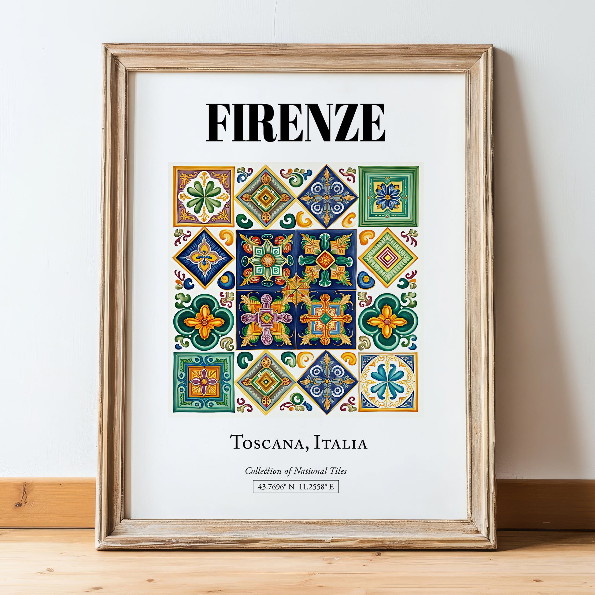 Firenze, Italy – Vintage Travel Poster, in wooden frame leaning on the floor