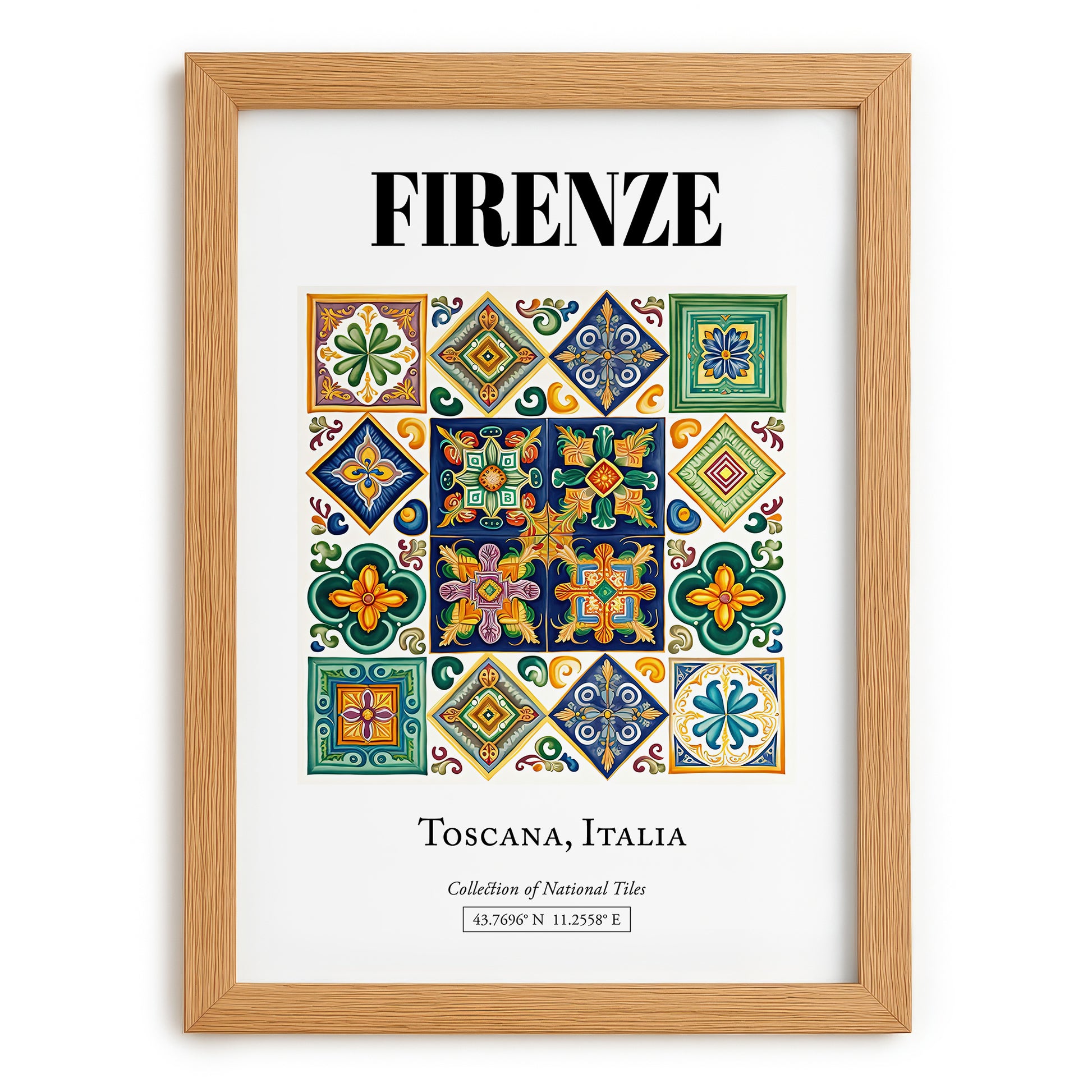 Firenze, Italy – Vintage Travel Poster, set in oak frame