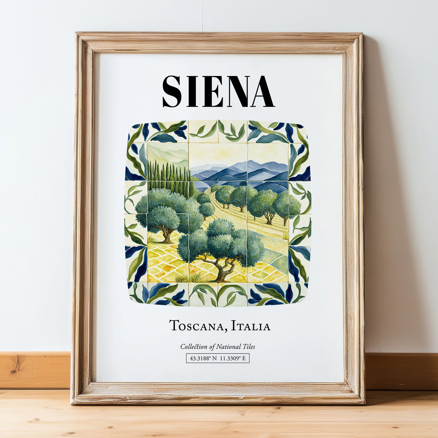 Siena, Italy – Travel Poster, in wooden frame leaning on the floor